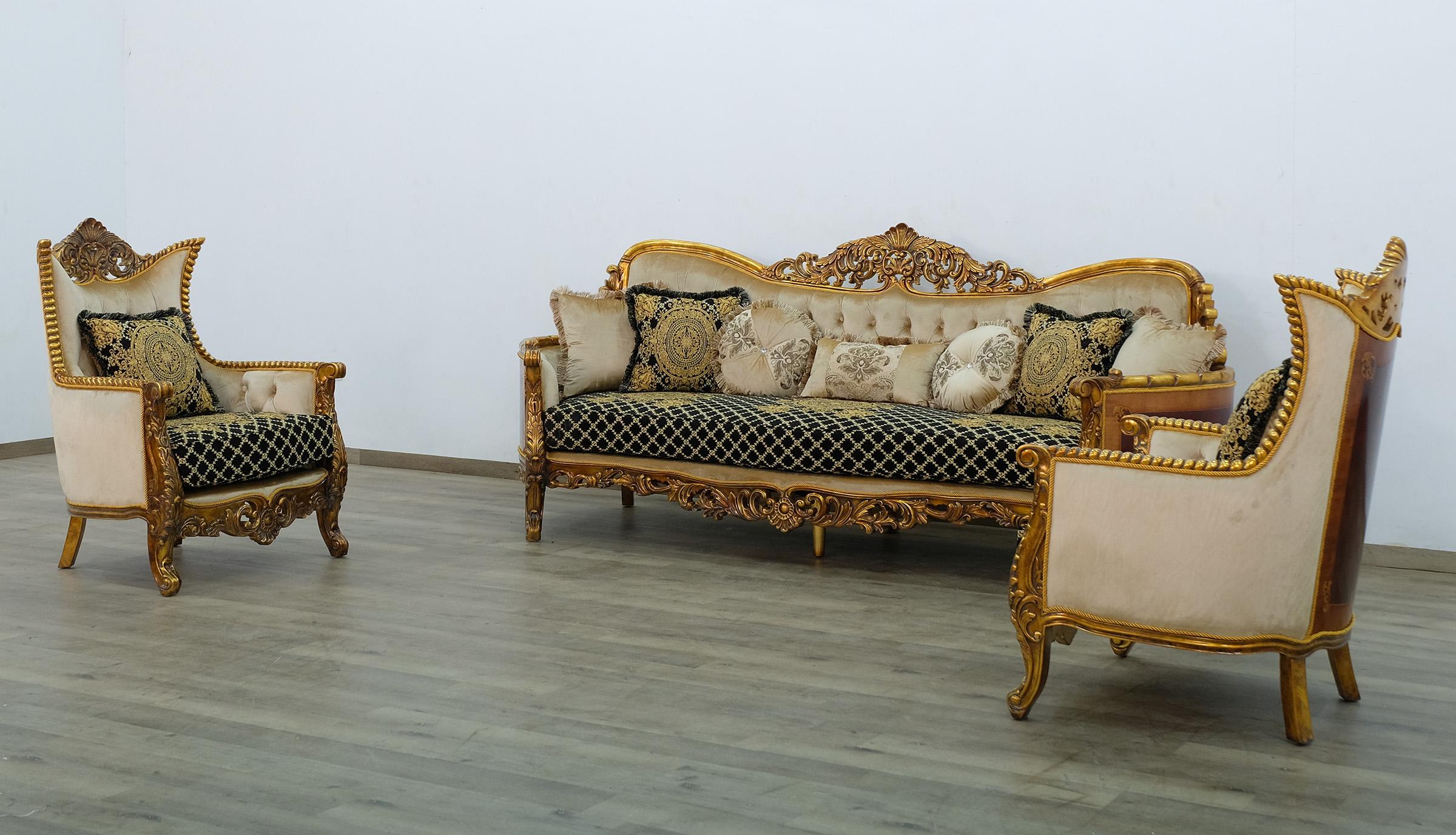 Classic, Traditional Sofa Set MAGGIOLINI 31059-S-Set-3 in Antique, Gold, Black, Beige Fabric