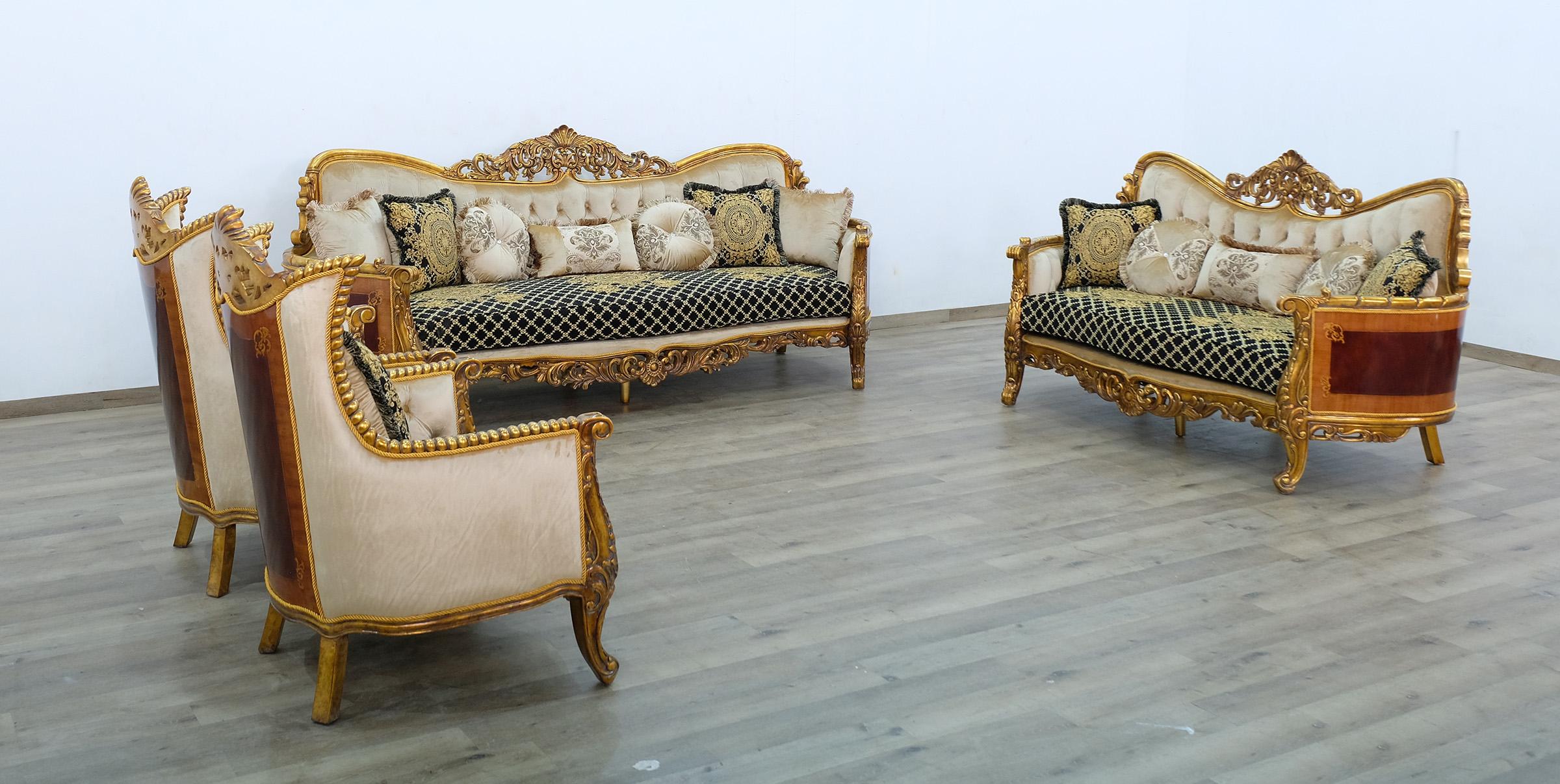 

    
Royal Luxury Black Gold Fabric MAGGIOLINI Sofa Set 4 Pcs EUROPEAN FURNITURE
