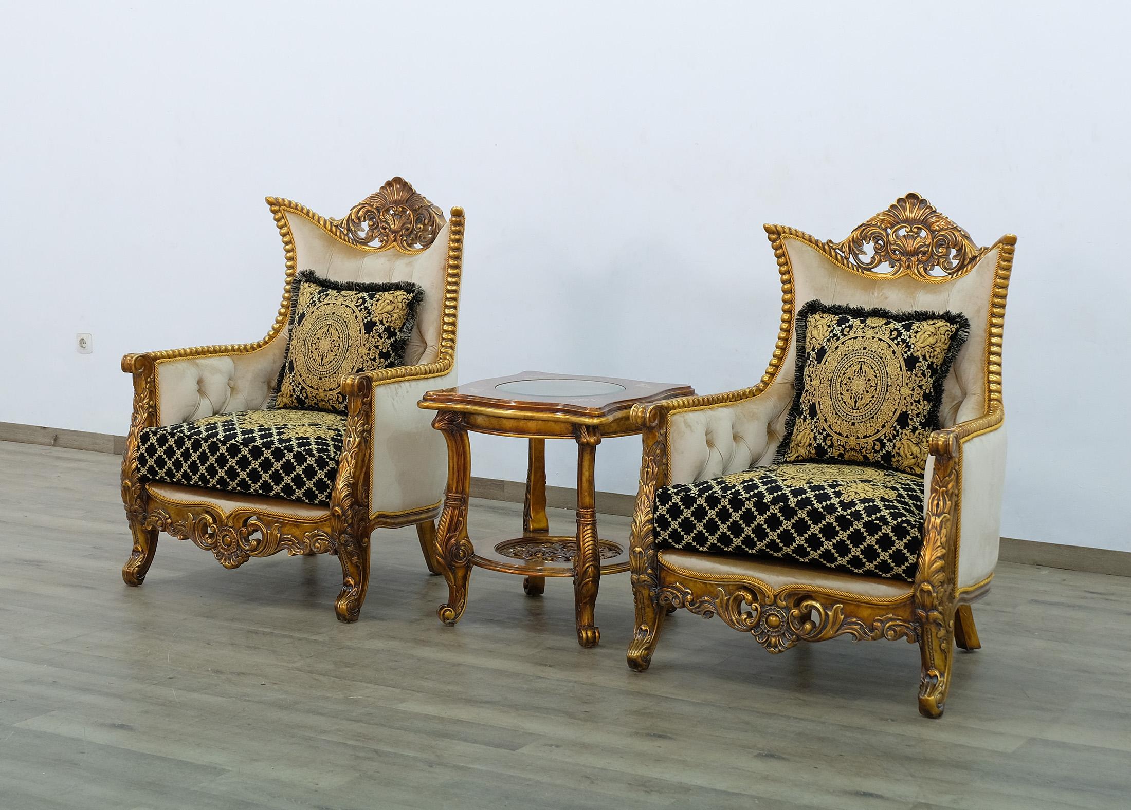 

    
EUROPEAN FURNITURE MAGGIOLINI Sofa Set Antique/Gold/Black/Beige 31059-Set-4
