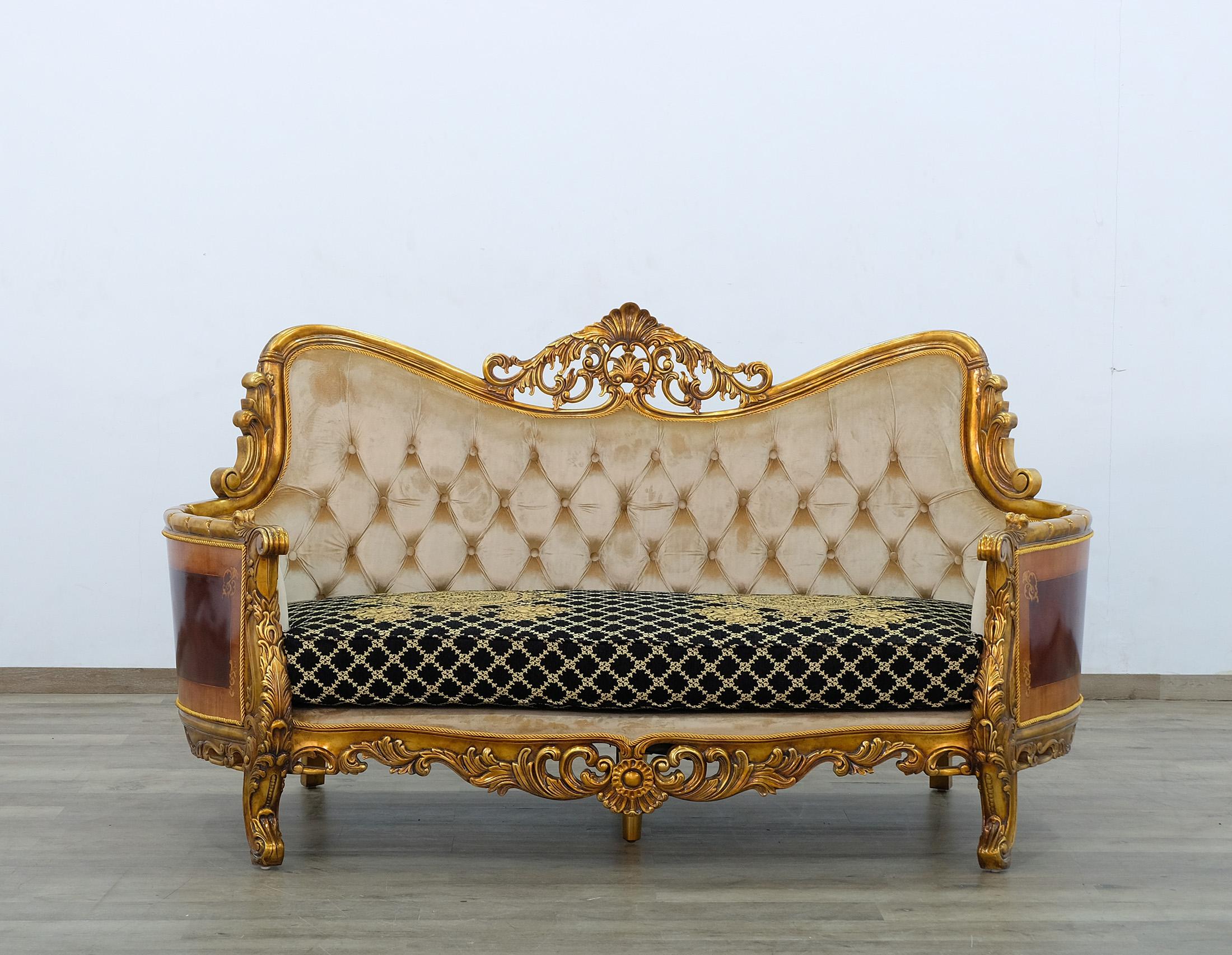 

        
6015426984937Royal Luxury Black Gold Fabric MAGGIOLINI Sofa Set 4 Pcs EUROPEAN FURNITURE
