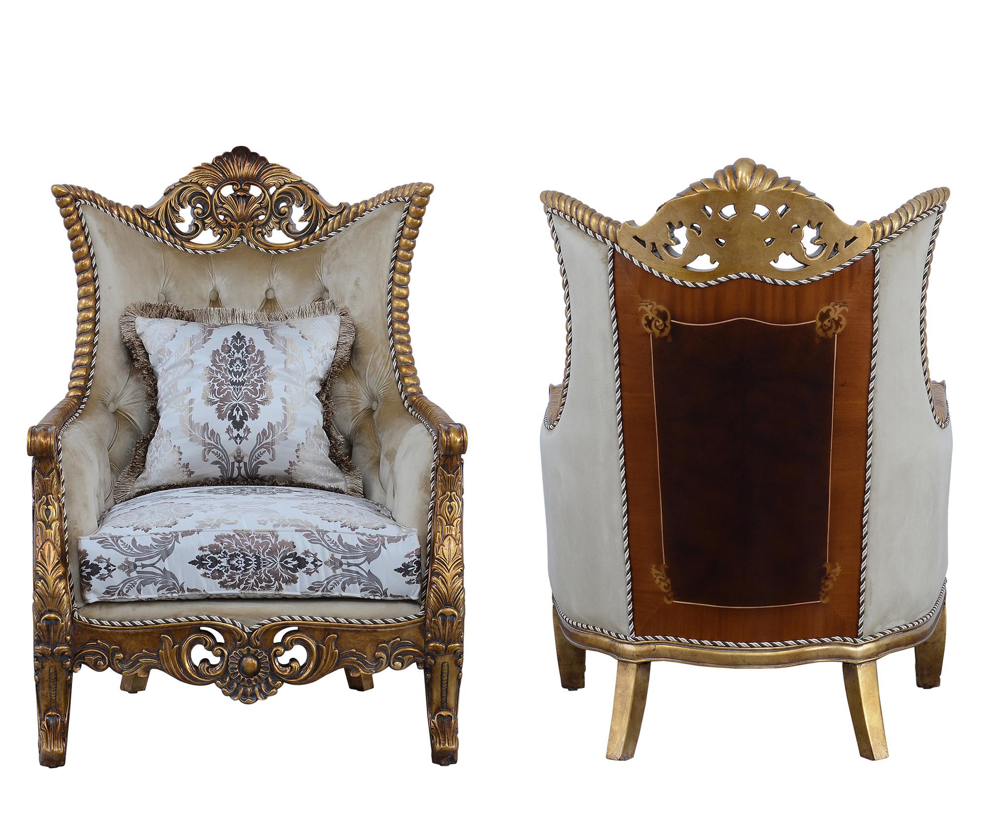 Classic, Traditional Arm Chair Set MAGGIOLINI 31054-C-Set-2 in Antique, Bronze, Beige Fabric