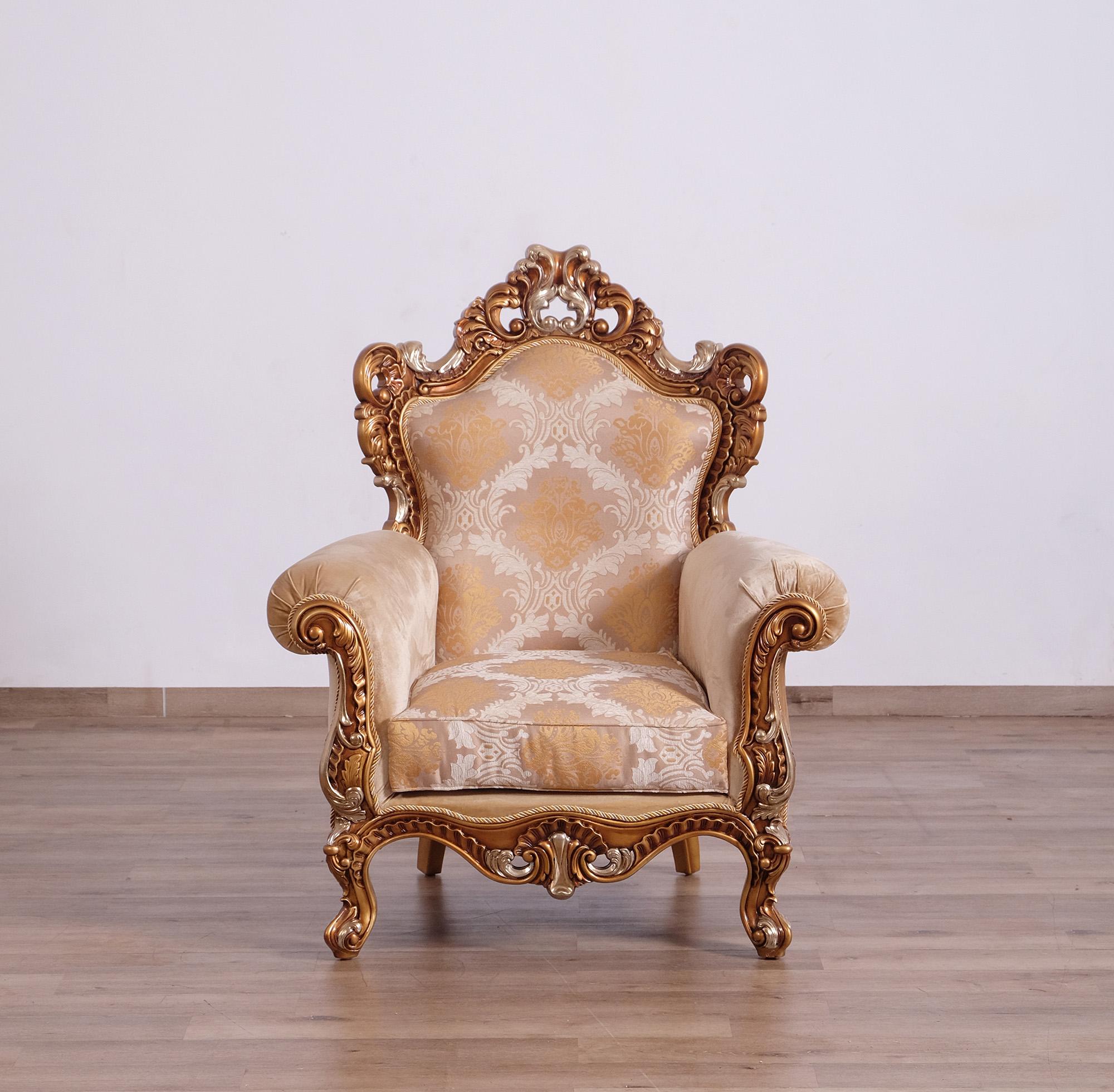 Classic, Traditional Arm Chair EMPERADOR II 42038-C in Gold, Beige Fabric