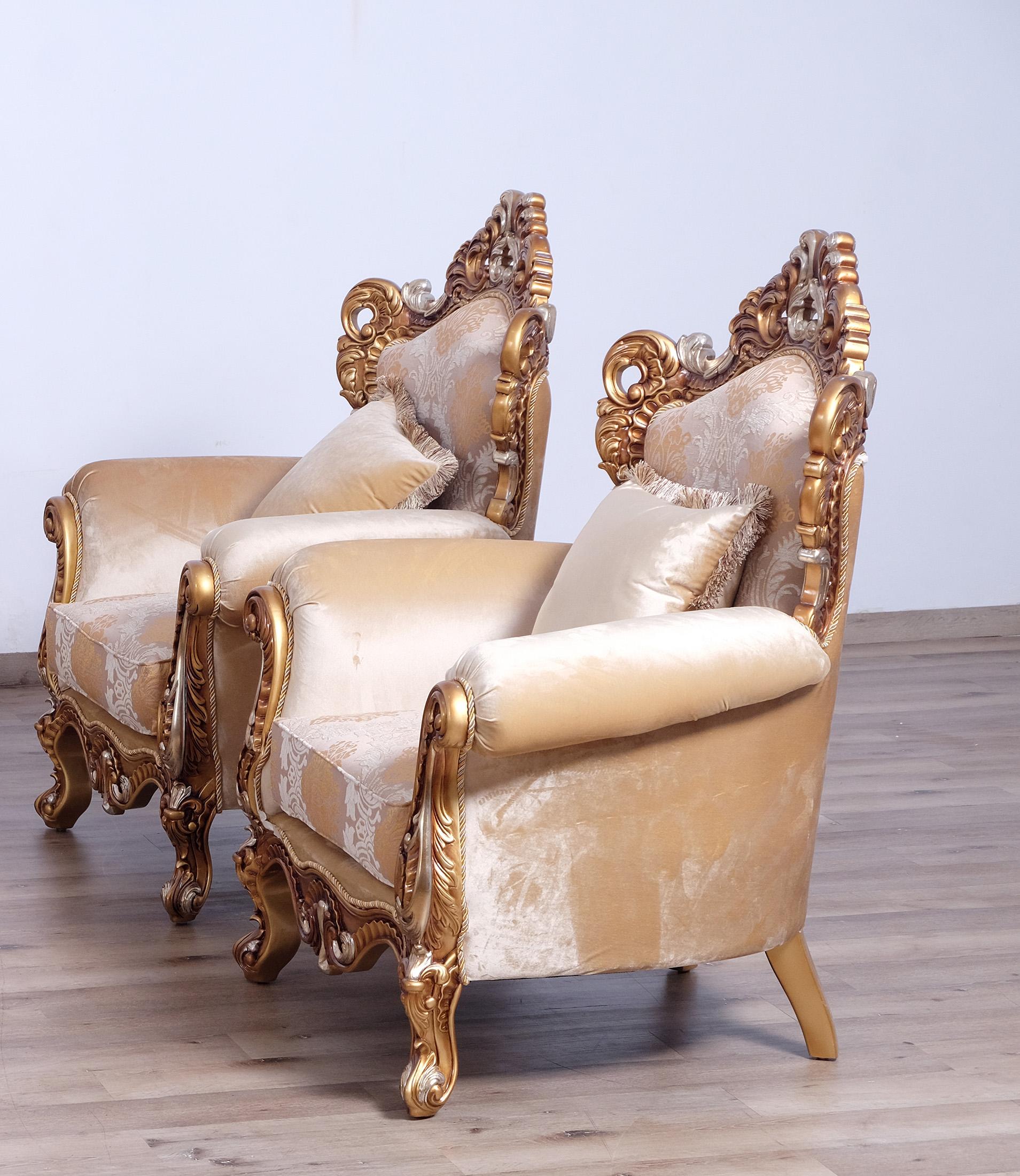 Classic, Traditional Arm Chair Set EMPERADOR II 42038-C-Set-2 in Gold, Beige Fabric