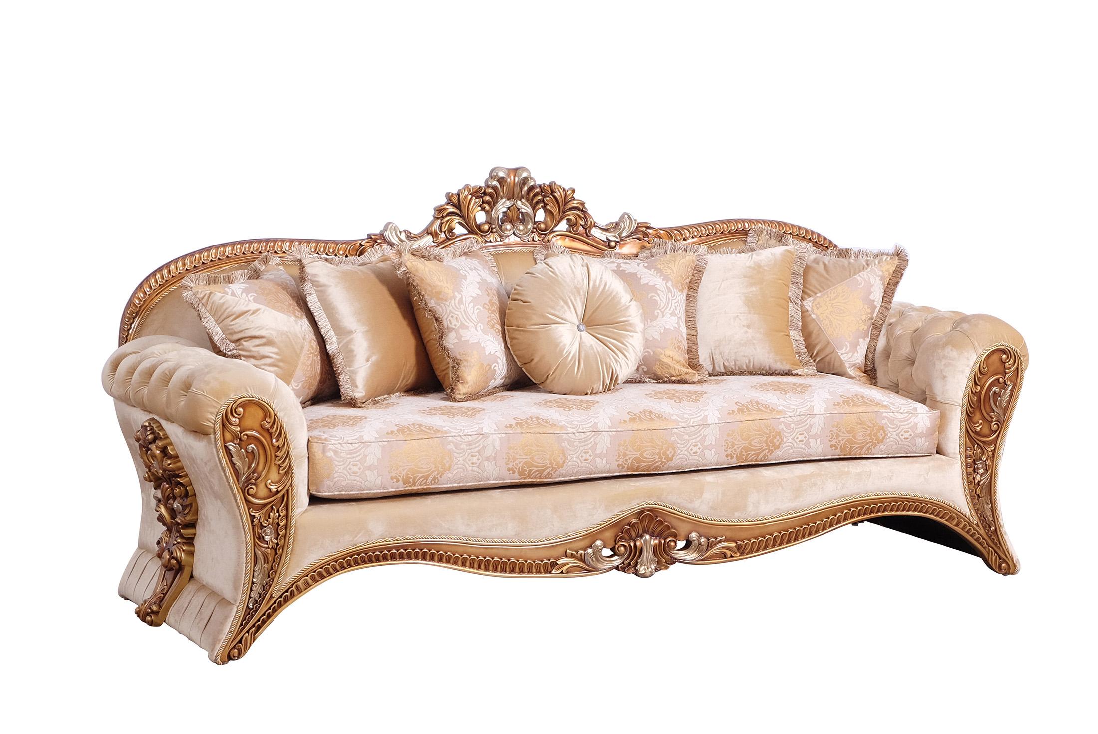 Classic, Traditional Sofa EMPERADOR II 42038-S in Gold, Beige Fabric