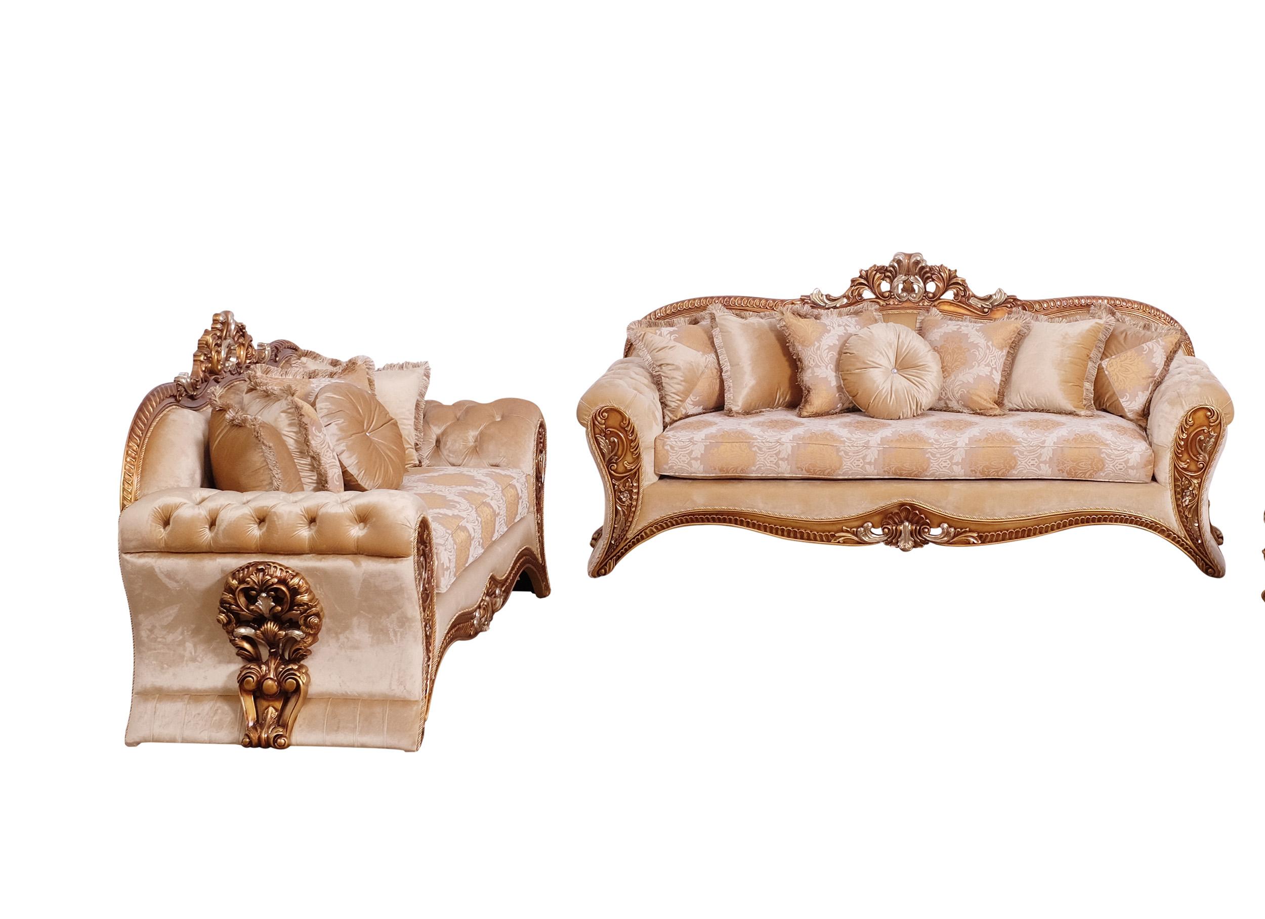 Classic, Traditional Sofa Set EMPERADOR II 42038-Set-2 in Gold, Beige Fabric