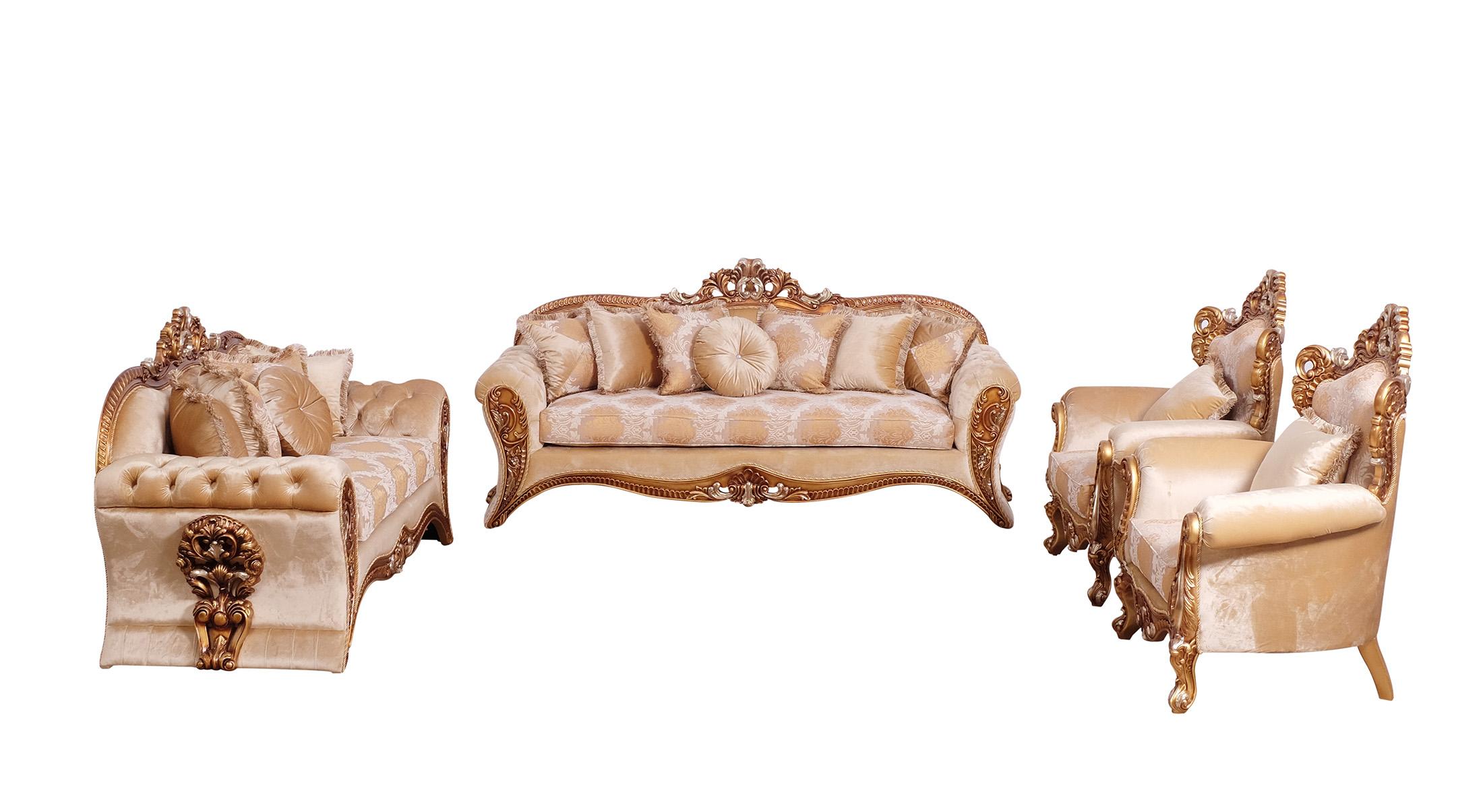 

    
42038-Set-3 Traditional Beige & Gold Sofa Set 3 Pcs EMPERADOR EUROPEAN FURNITURE
