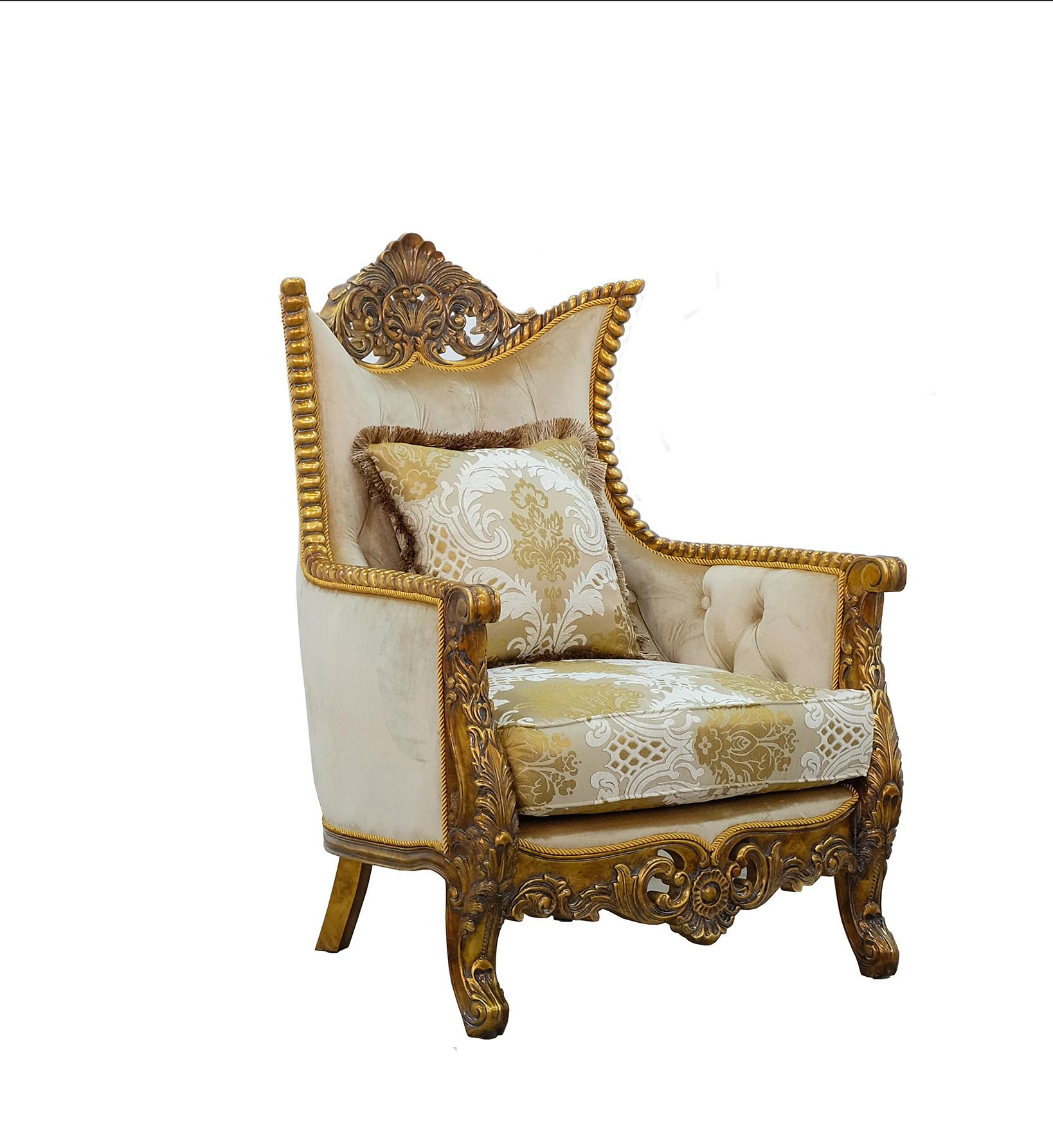 Classic, Traditional Arm Chair MAGGIOLINI 31055-C in Antique, Gold, Beige Fabric