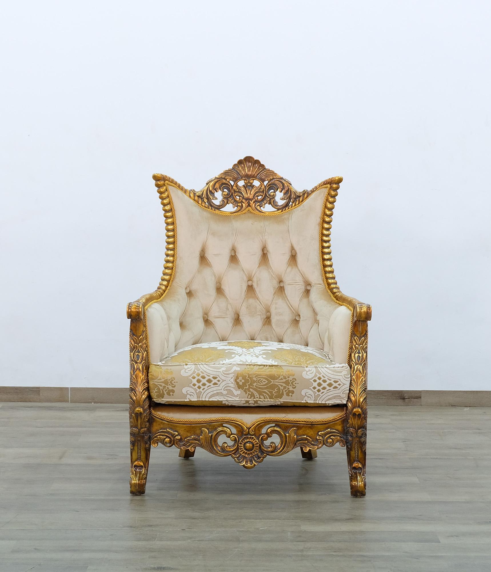 

    
Royal Luxury Gold & Sand Fabric MAGGIOLINI Arm Chair EUROPEAN FURNITURE Classic
