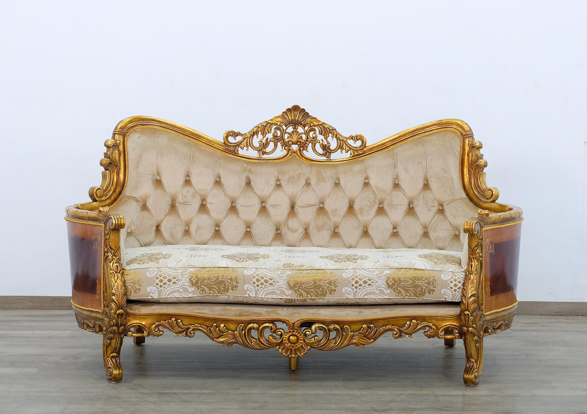 

    
Royal Luxury Gold & Sand Fabric MAGGIOLINI Loveseat EUROPEAN FURNITURE Classic
