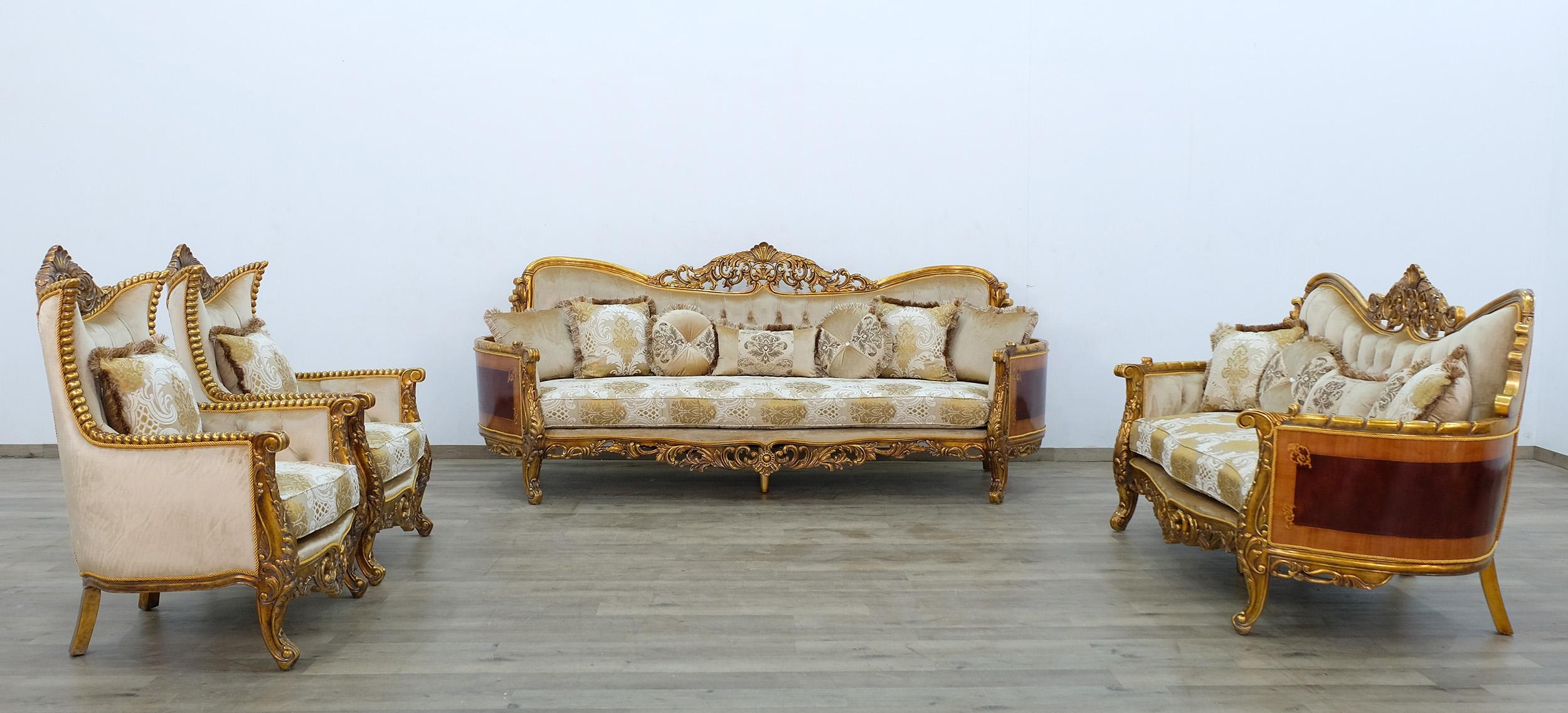 

    
 Order  Royal Luxury Gold & Sand Fabric MAGGIOLINI Sofa Set 3 Pcs EUROPEAN FURNITURE
