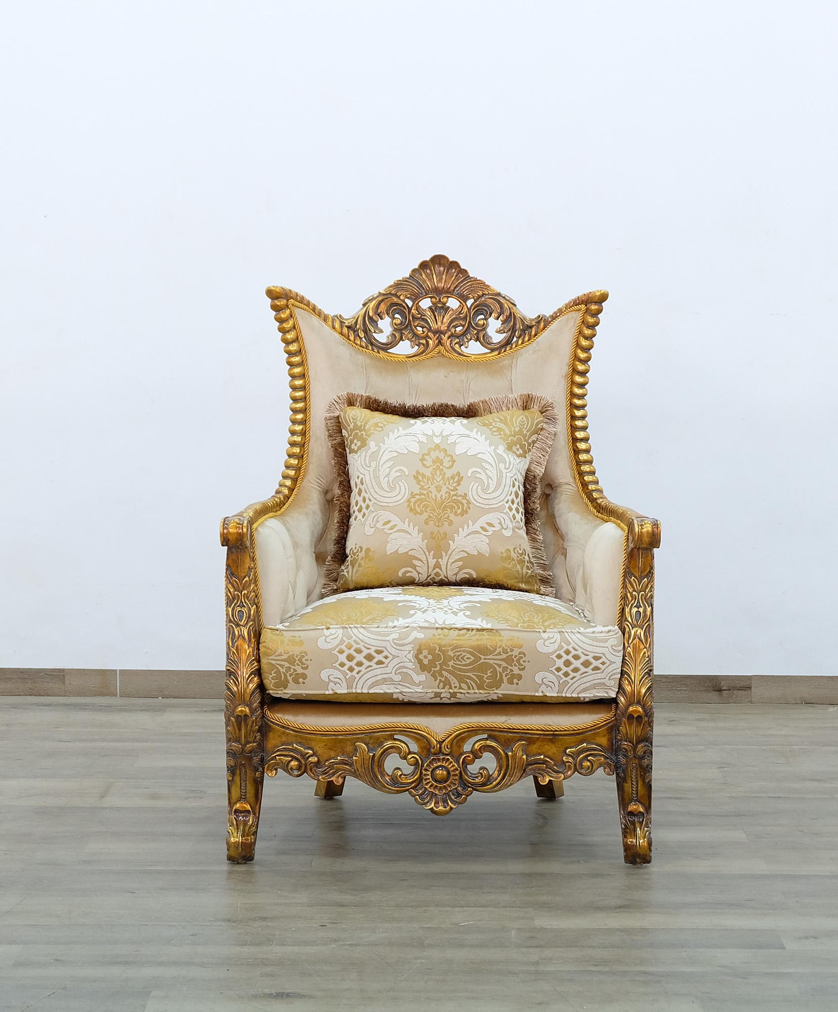 

    
 Shop  Royal Luxury Gold & Sand Fabric MAGGIOLINI Sofa Set 3 Pcs EUROPEAN FURNITURE
