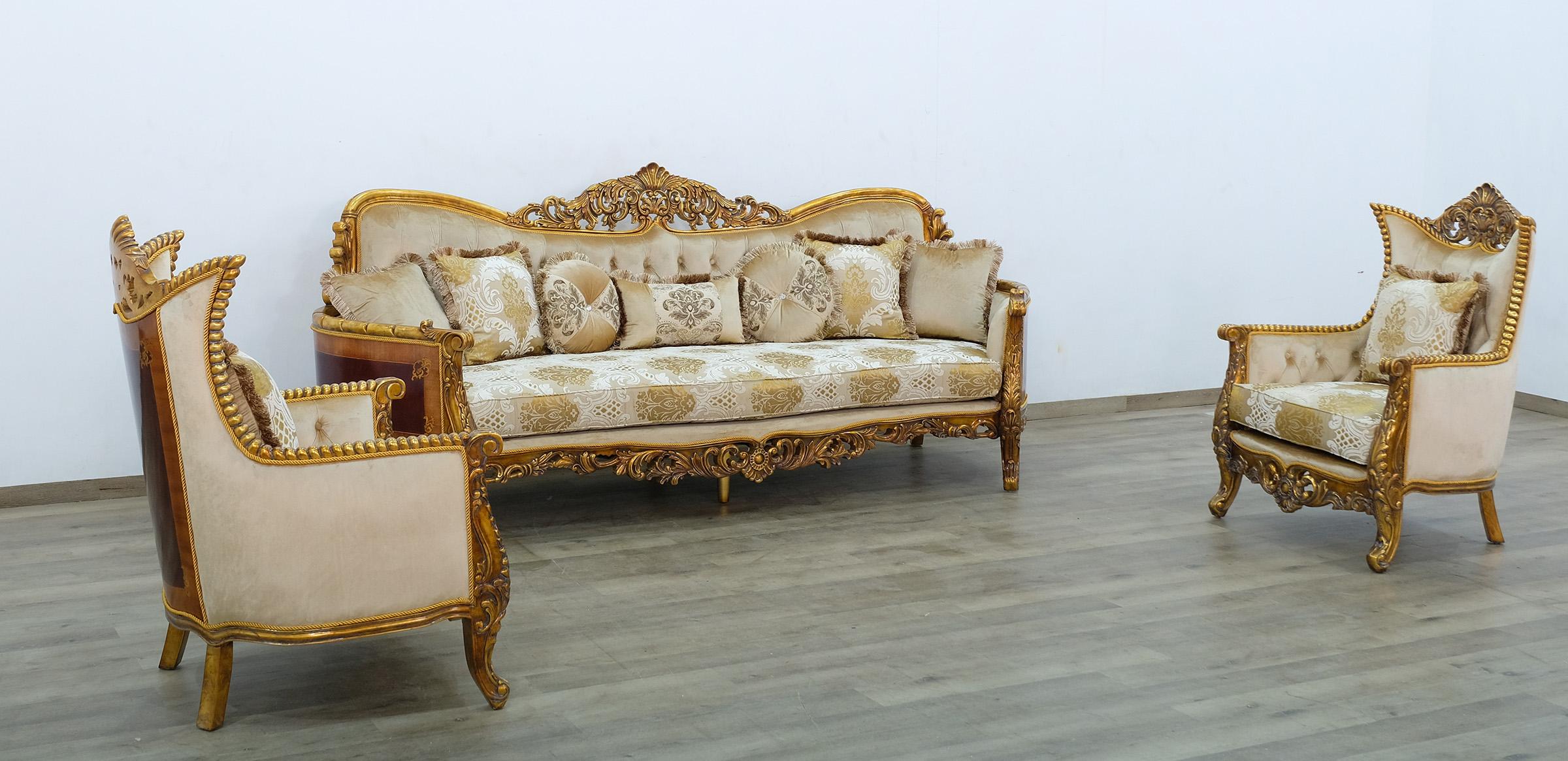 

    
Royal Luxury Gold & Sand Fabric MAGGIOLINI Sofa Set 3 Pcs EUROPEAN FURNITURE
