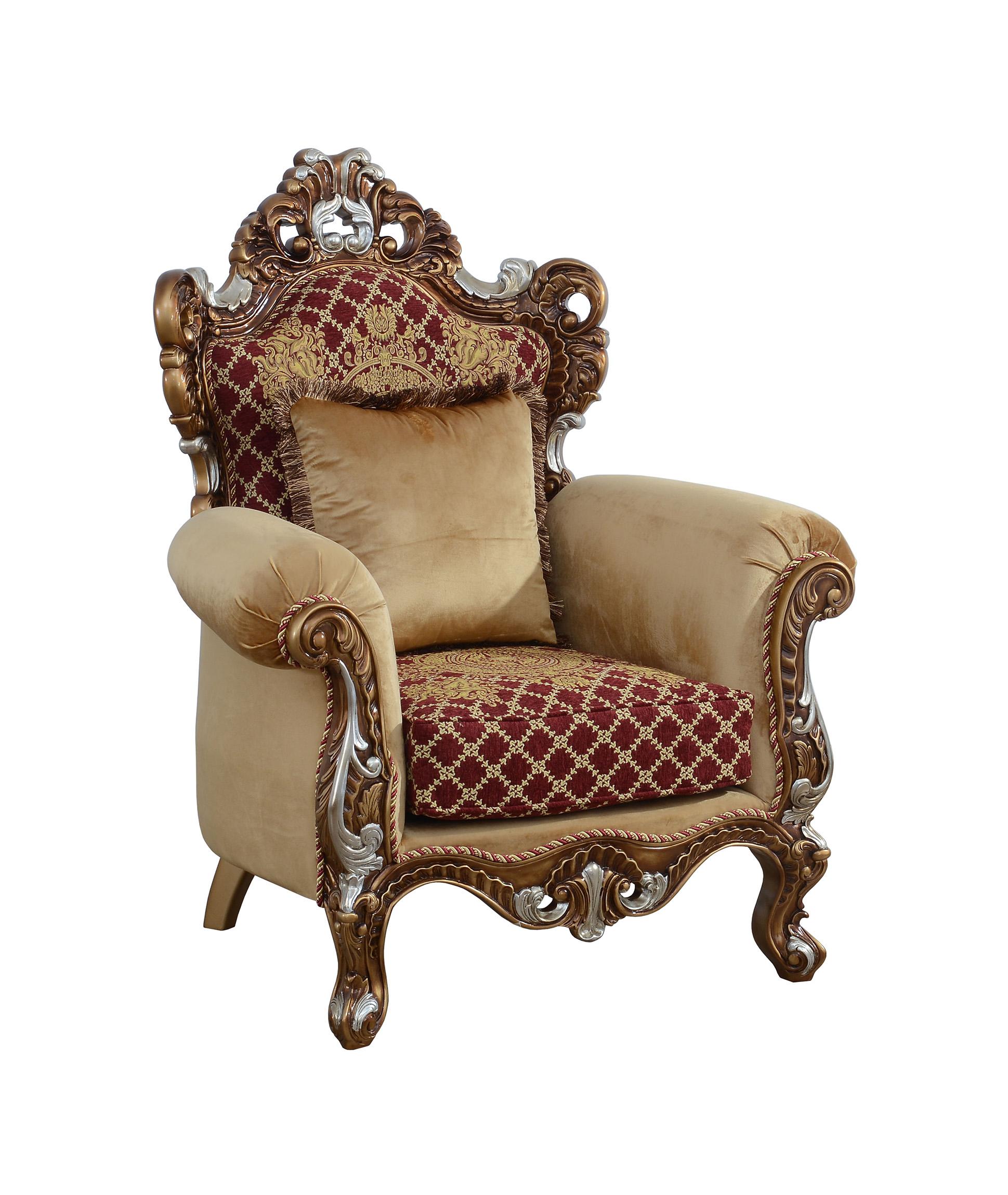 Classic, Traditional Arm Chair EMPERADOR III 42036-C in Red, Gold Fabric
