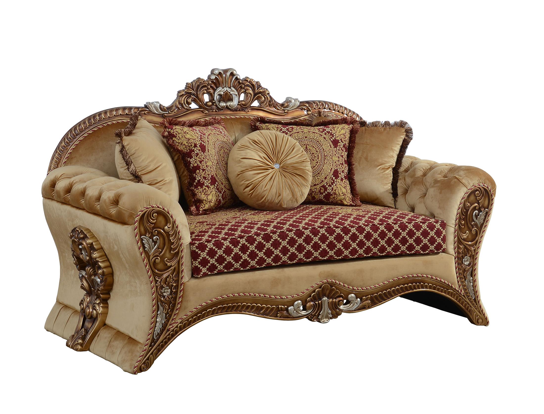Classic, Traditional Loveseat EMPERADOR III 42036-L in Red, Gold Fabric