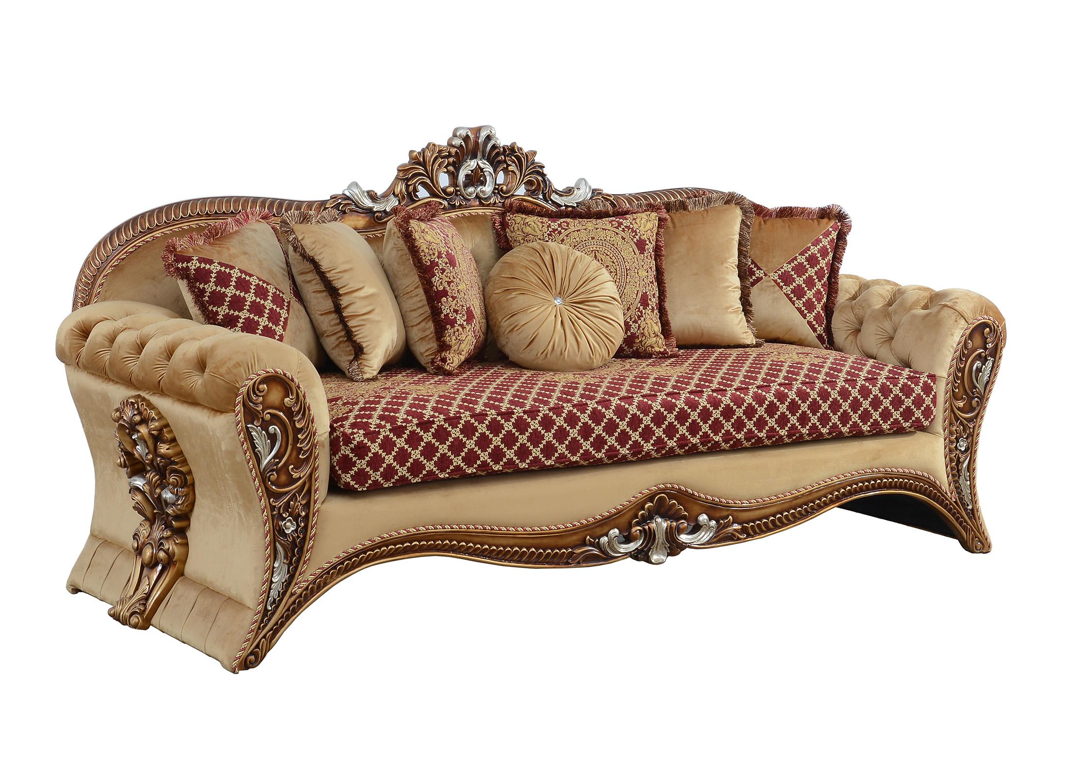Classic, Traditional Sofa EMPERADOR III 42036-S in Red, Gold Fabric