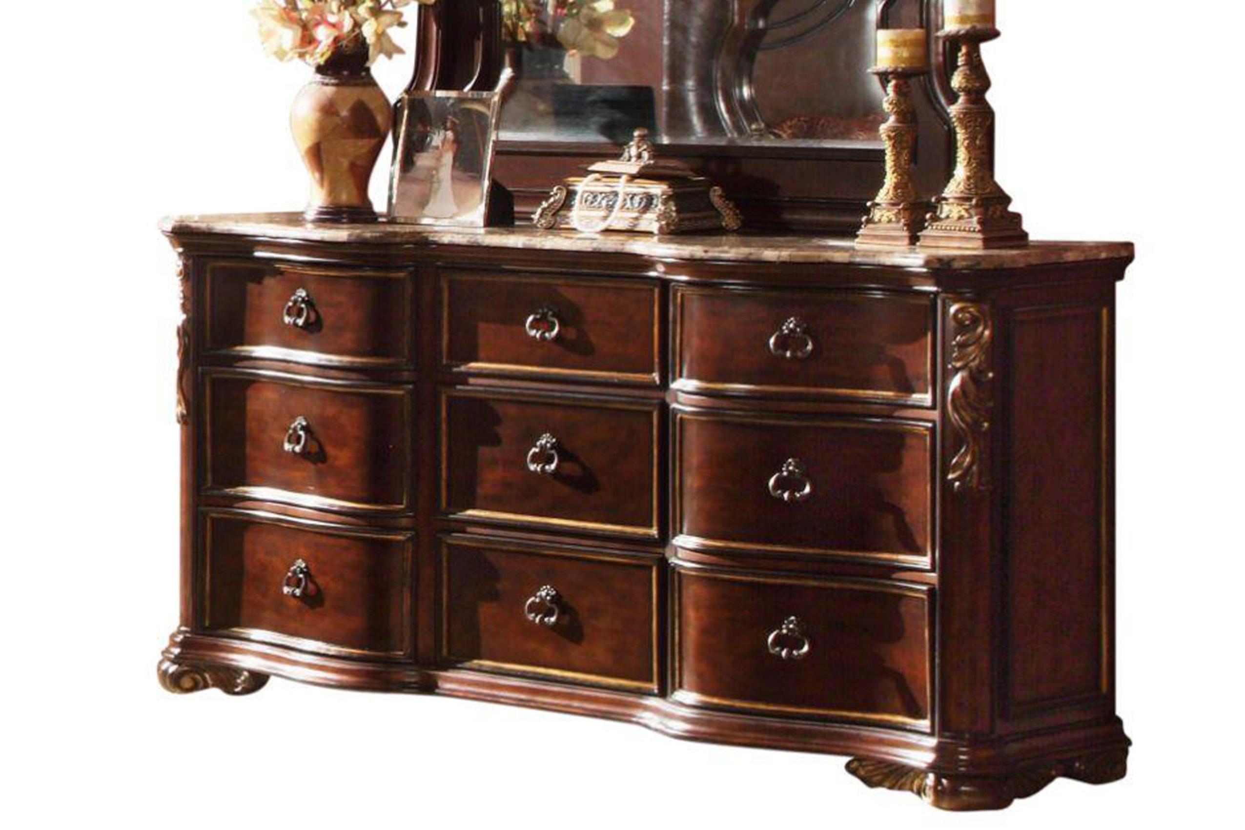 

    
Royal Walnut Carved Wood Dresser & Mirror Set 2Pcs BELLA Galaxy Home Traditional
