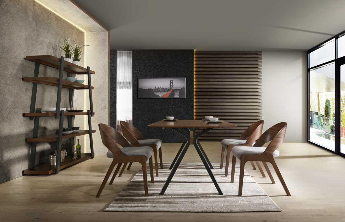 Contemporary, Modern Dining Room Set Runyon VGMA-RUNYON-SET in Walnut Fabric