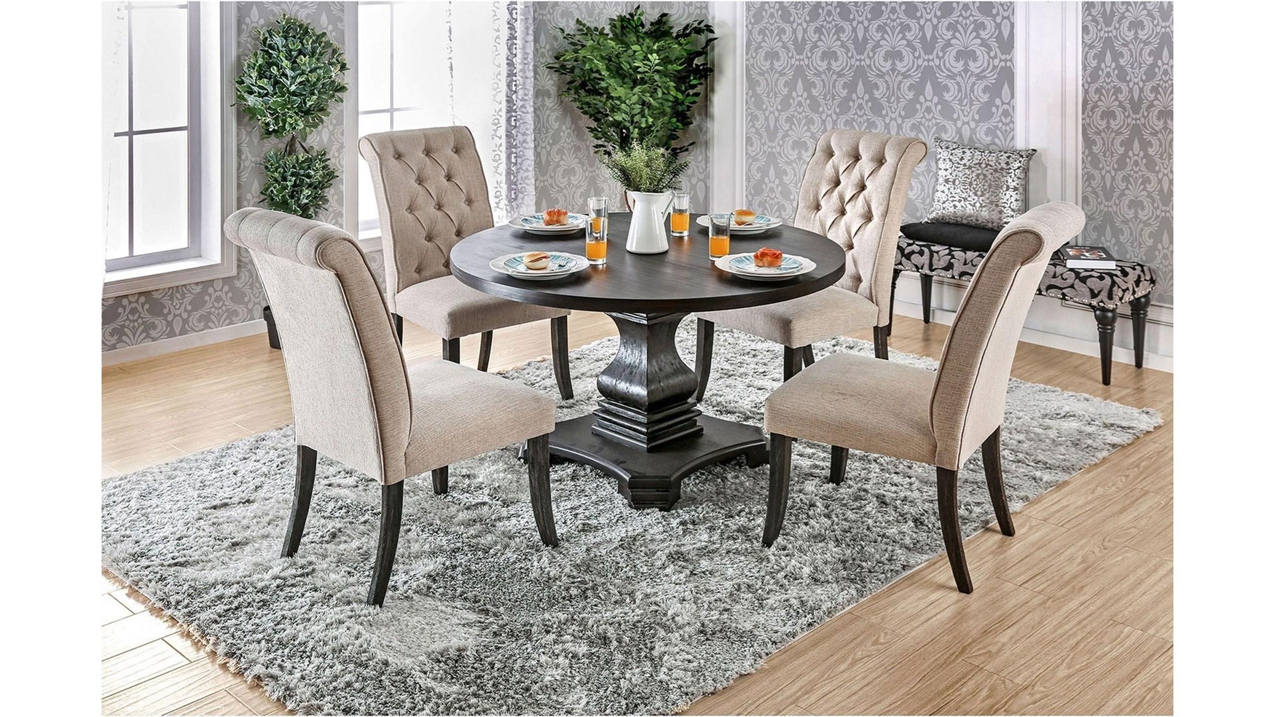 

    
Rustic Antique Black & Beige Round Dining Table Set 5pcs Furniture of America Nerissa & Mashall
