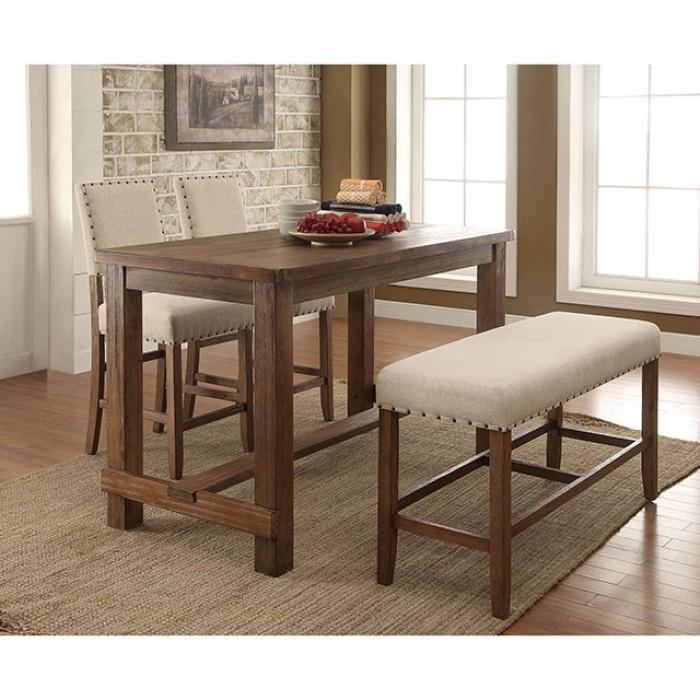 

    
Rustic Oak Solid Wood Counter Height Table Set 4pcs Furniture of America Sania
