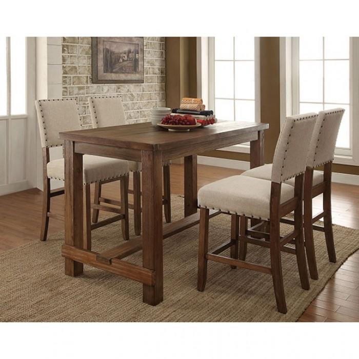 

    
Rustic Oak Solid Wood Counter Height Table Set 5pcs Furniture of America Sania
