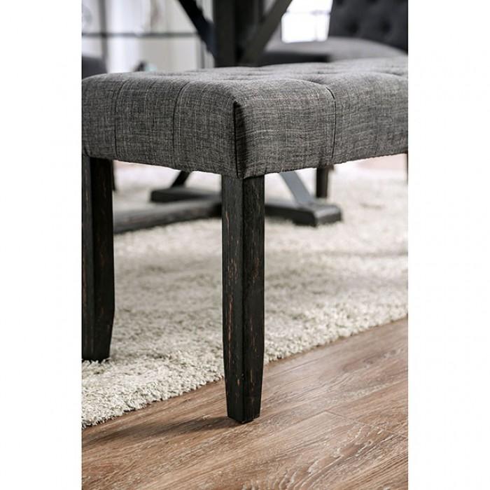 Rustic Dining Bench CM3735GY-BN Alfred CM3735GY-BN in Antique Black, Gray Fabric
