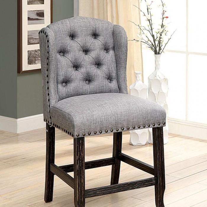 Rustic Counter Height Chair CM3324BK-LG-PCW-2PK Sania CM3324BK-LG-PCW-2PK in Antique Black, Gray Fabric