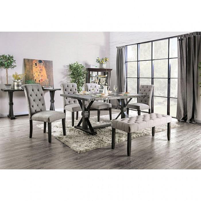 Rustic Dining Table Set CM3735T-Set-5 Alfred CM3735T-5PC in Antique Black, White Fabric
