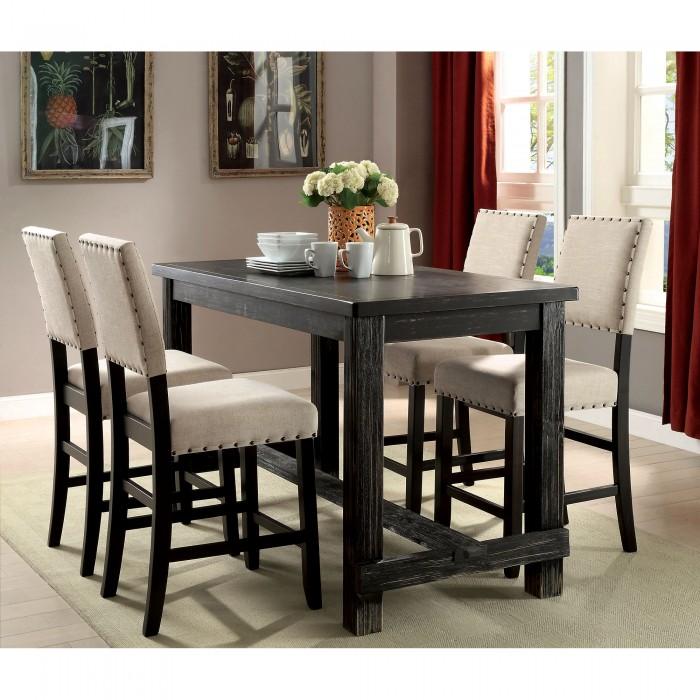 

    
Rustic Antique Black Solid Wood Counter Height Table Set 4pcs Furniture of America Sania
