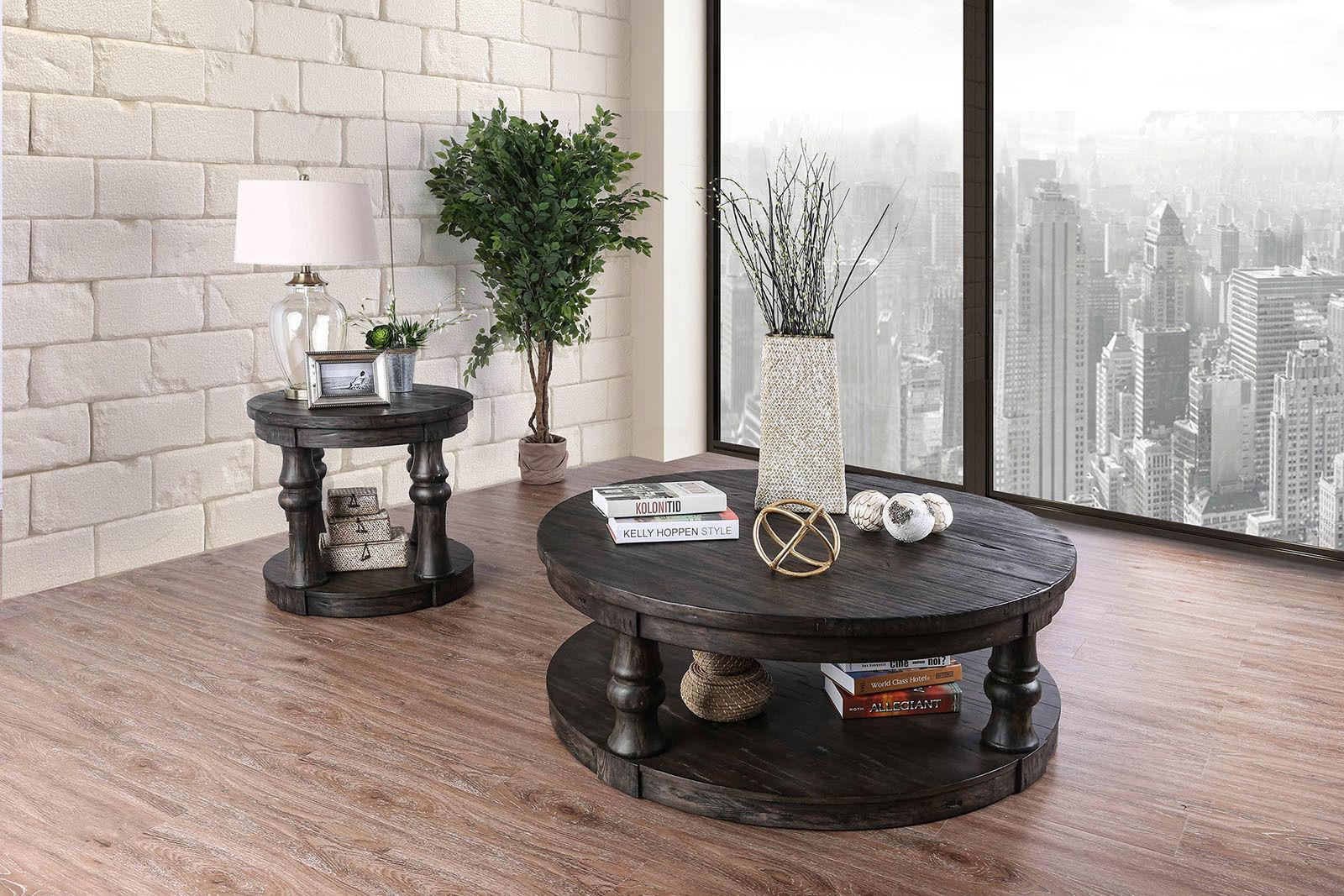 Rustic Coffee Table and 2 End Tables CM4424GY-3PC Mika CM4424GY-3PC in Gray 
