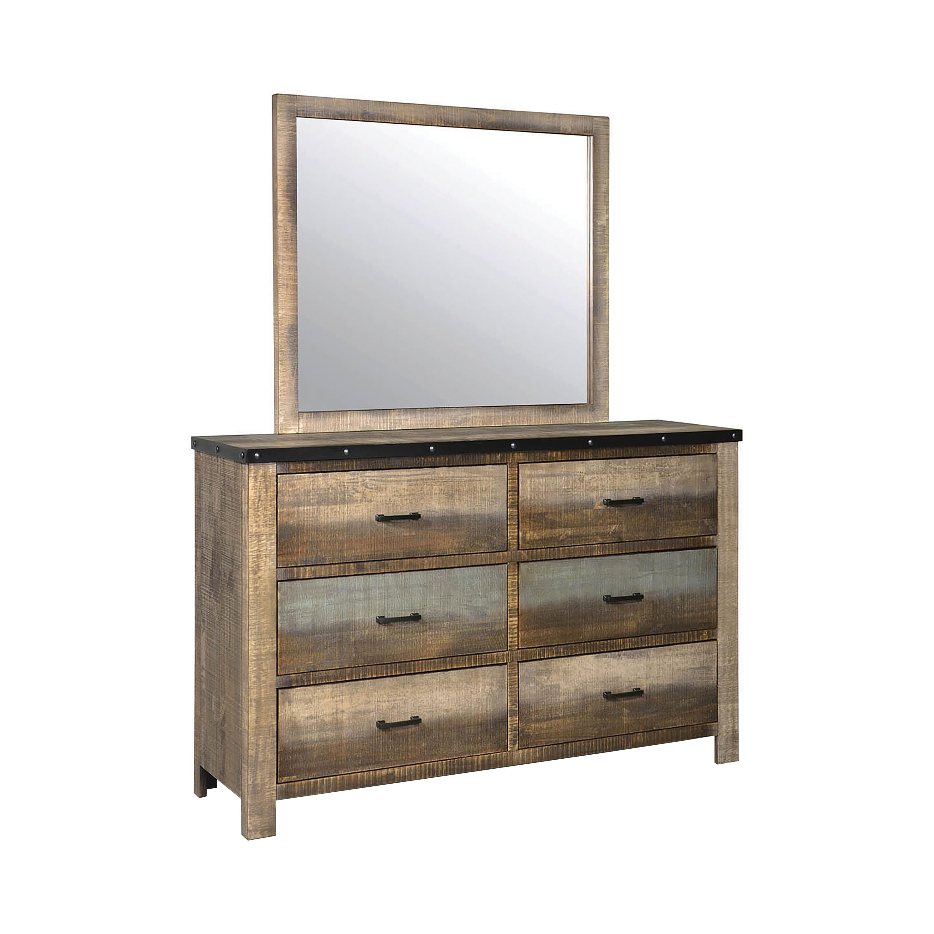 

    
Rustic Antique Multi Solid Wood Dresser w/Mirror Coaster 205093 Sembene
