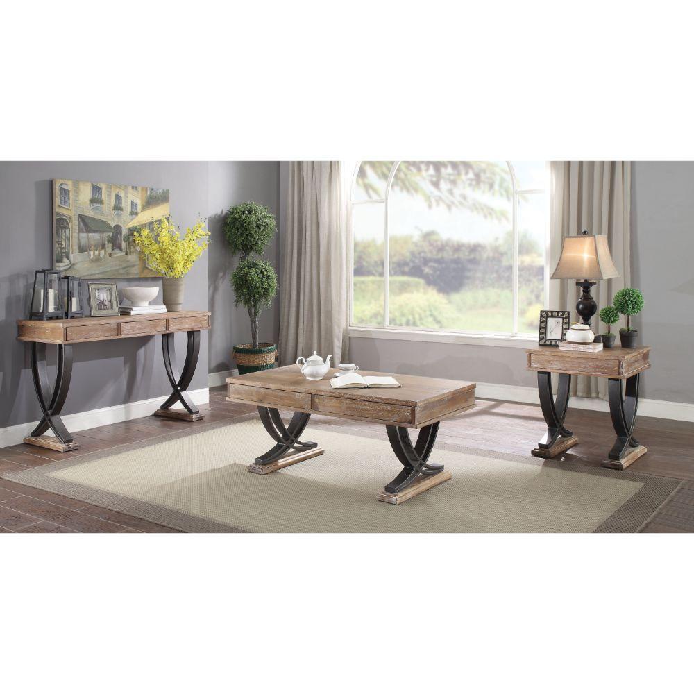 Rustic Coffee Table and 2 End Tables Pellio 83055-3pcs in Oak 