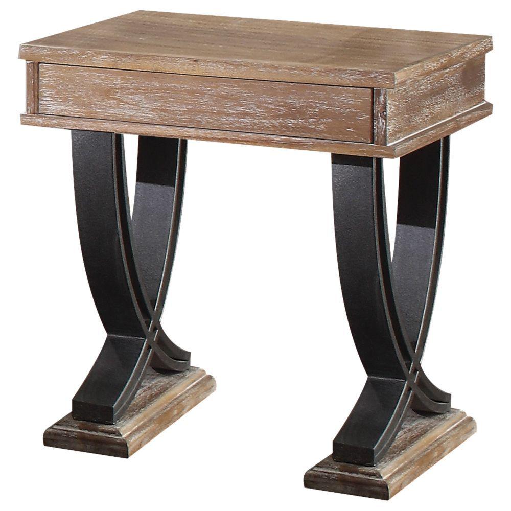 

    
Rustic Antique Oak & Black End Table by Acme Pellio 83057
