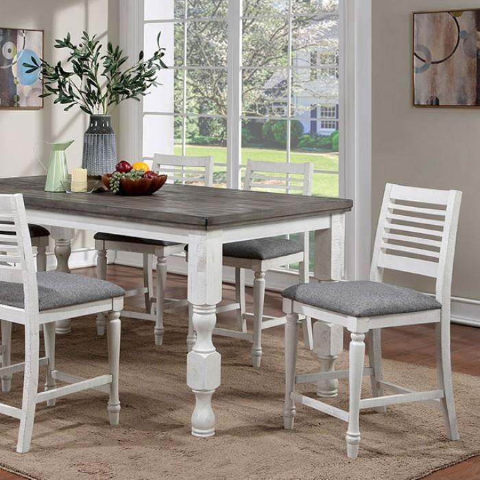 

    
Rustic Antique White/Gray Solid Wood Counter Height Table Furniture of America Сalabria FOA3908PT
