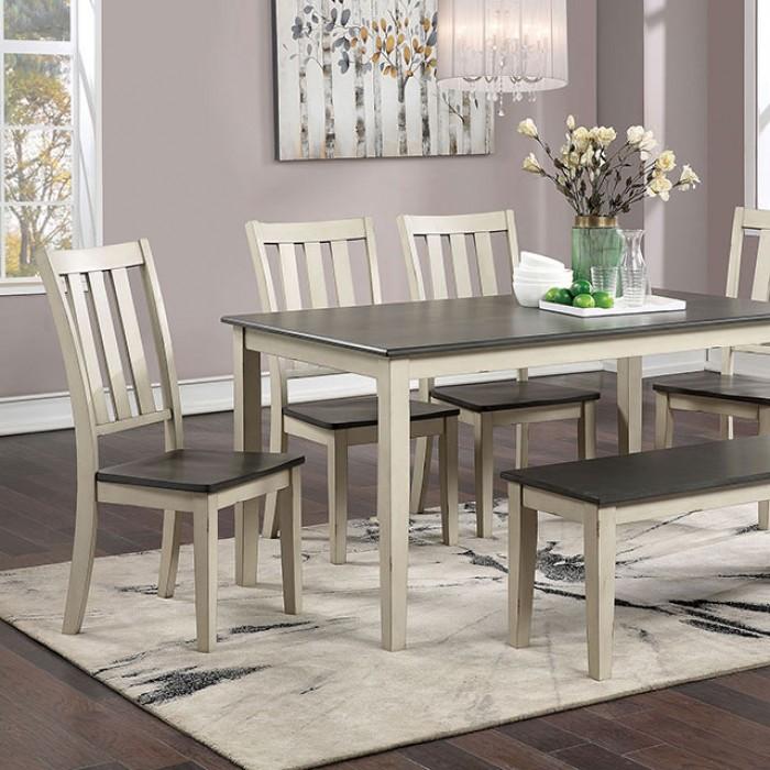 

    
Rustic Antique White & Gray Solid Wood Dining Room Set 6pcs Furniture of America CM3478WH-T Frances
