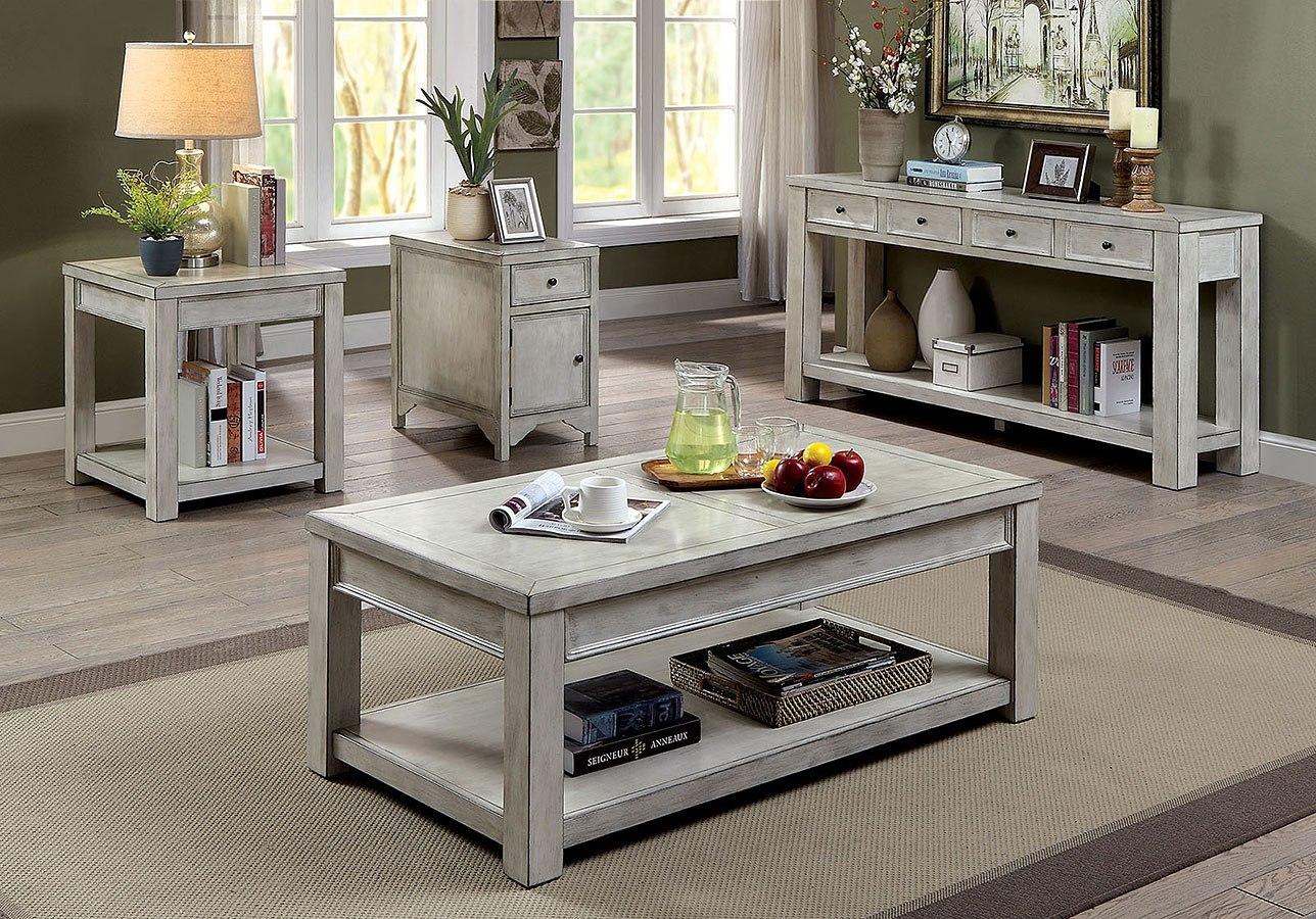 Rustic Coffee Table and 2 End Tables CM4327WH-3PC Meadow CM4327WH-3PC in Antique White 