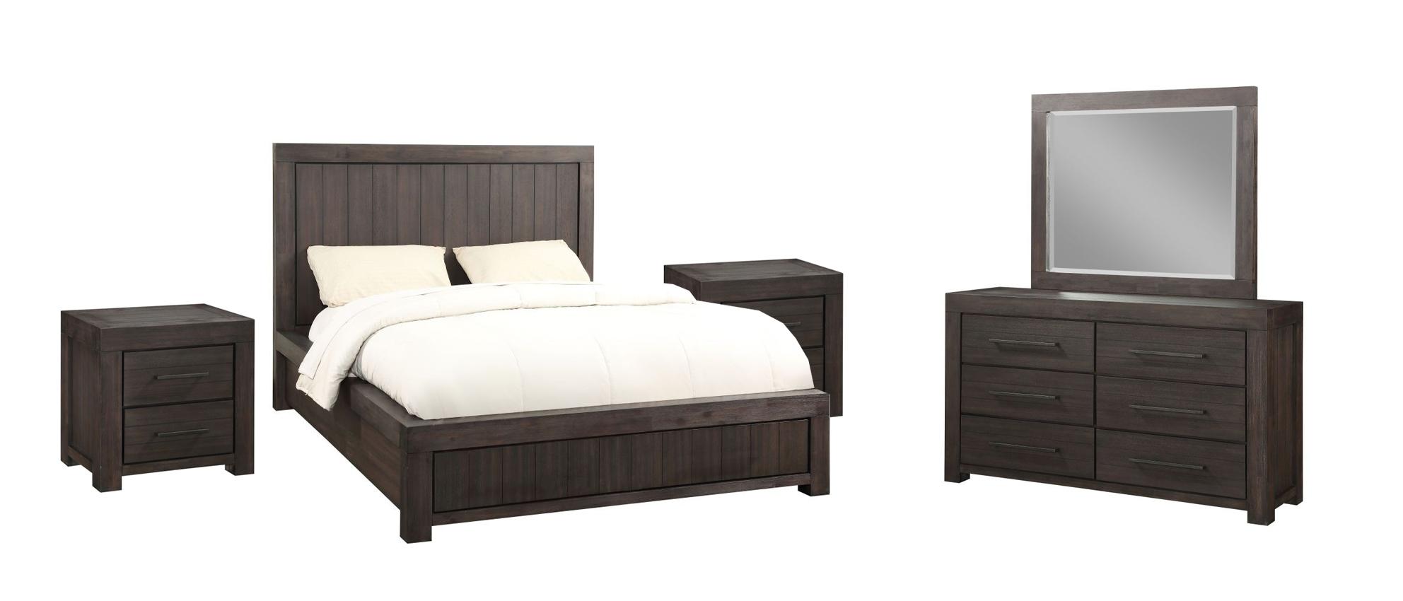 

    
Rustic Basalt Grey Finish Solid Acacia Wood King Bedroom Set 5Pcs HEATH by Modus Furniture
