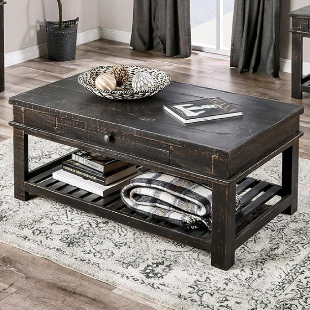 

    
Rustic Black Solid Wood Brazilian Pine Coffee Table Furniture of America EM4009BK-C McAllen
