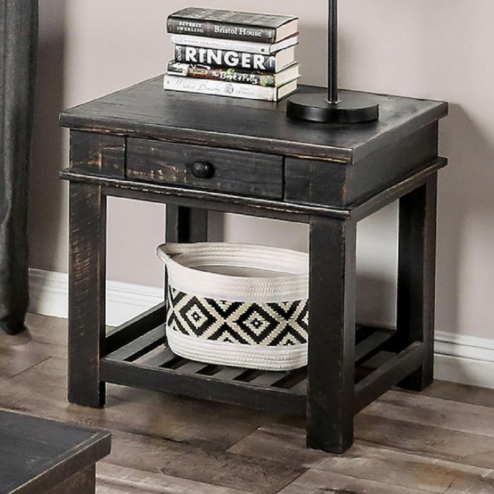 

    
Rustic Black Solid Wood Brazilian Pine End Table Furniture of America EM4009BK-E McAllen
