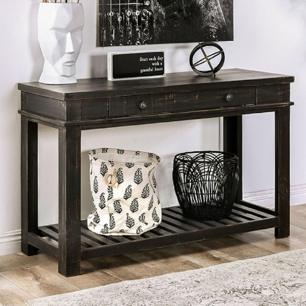

    
Rustic Black Solid Wood Brazilian Pine Sofa Table Furniture of America EM4009BK-S McAllen

