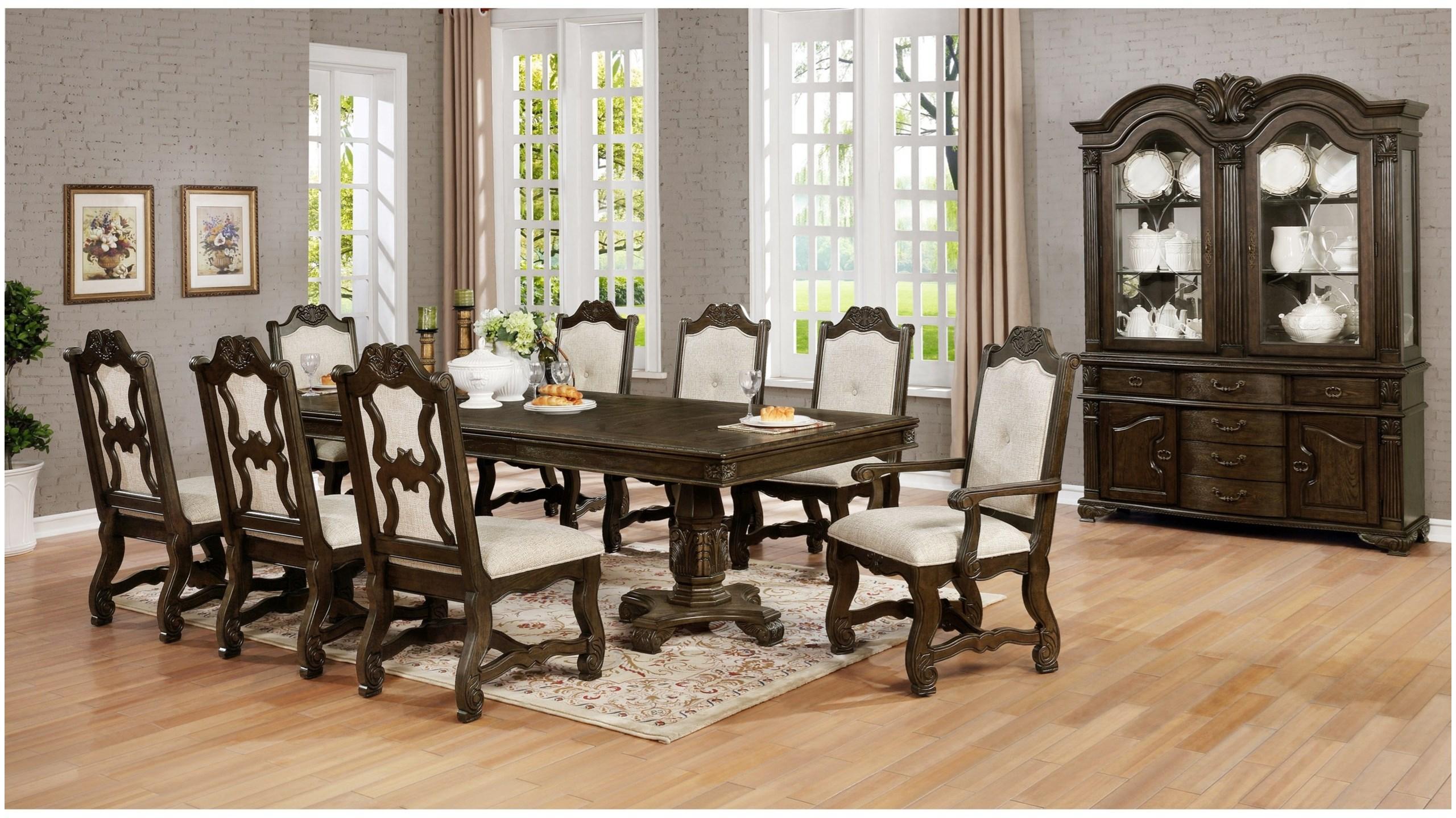 

    
Rustic Brown Dining Room Set by Crown Mark Neo Renaissance 2420T-44108-11pcs

