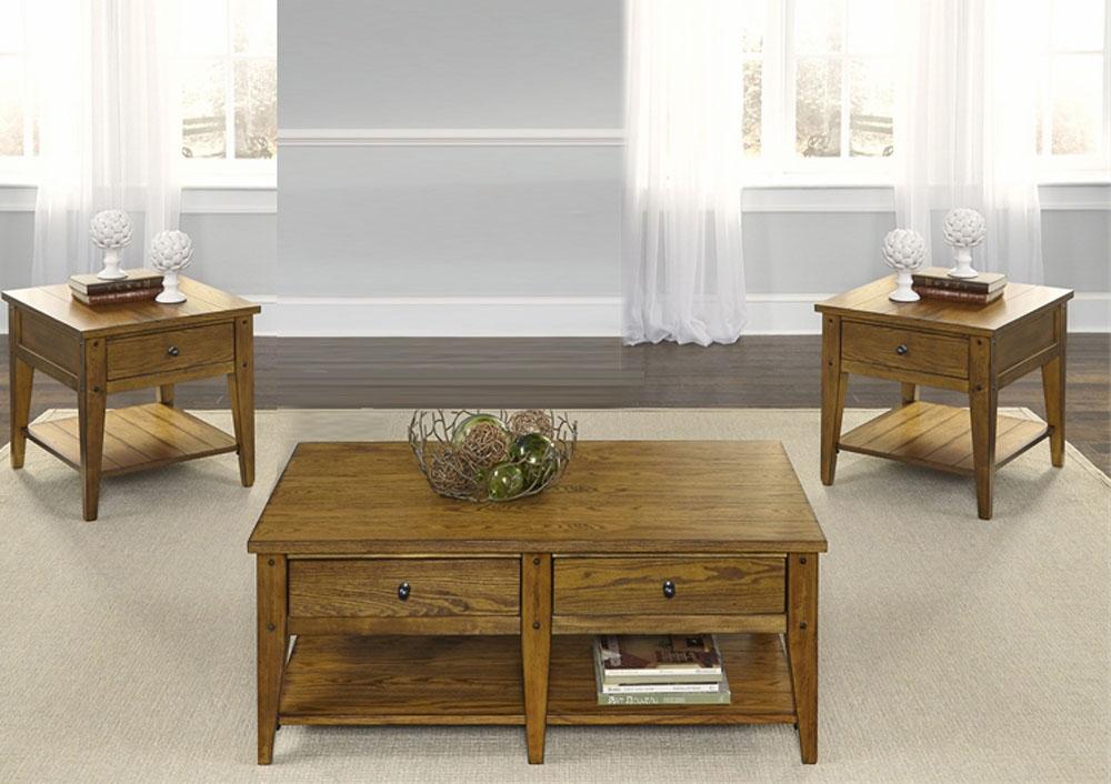 Rustic Coffee Table Set Lake House  (110-OT) Coffee Table Set 110-OT-3PCS in Brown Lacquer
