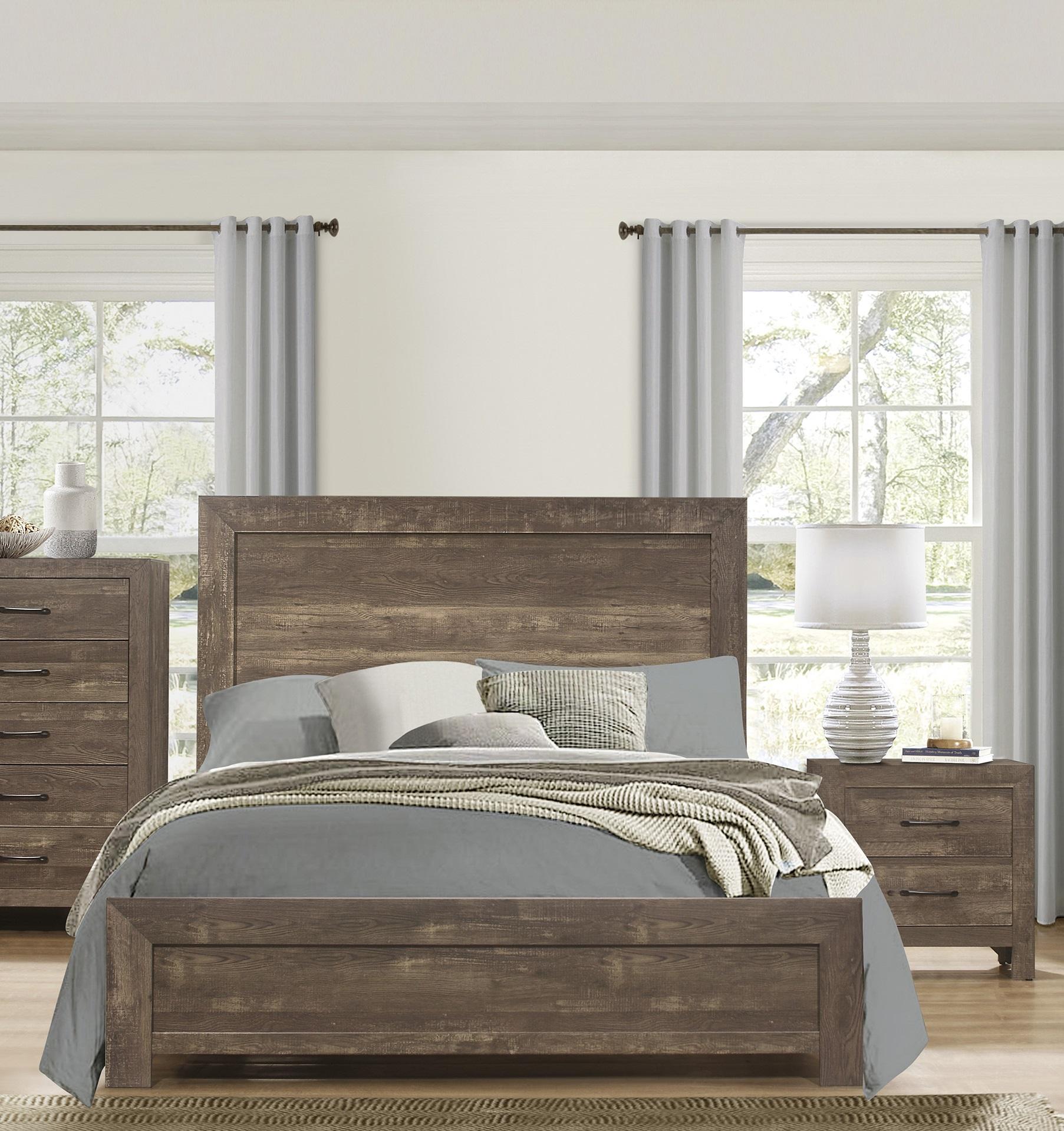 Rustic Bed and 2 Nightstands Set 1534F-1-3PC Corbin 1534F-1-3PC in Brown 