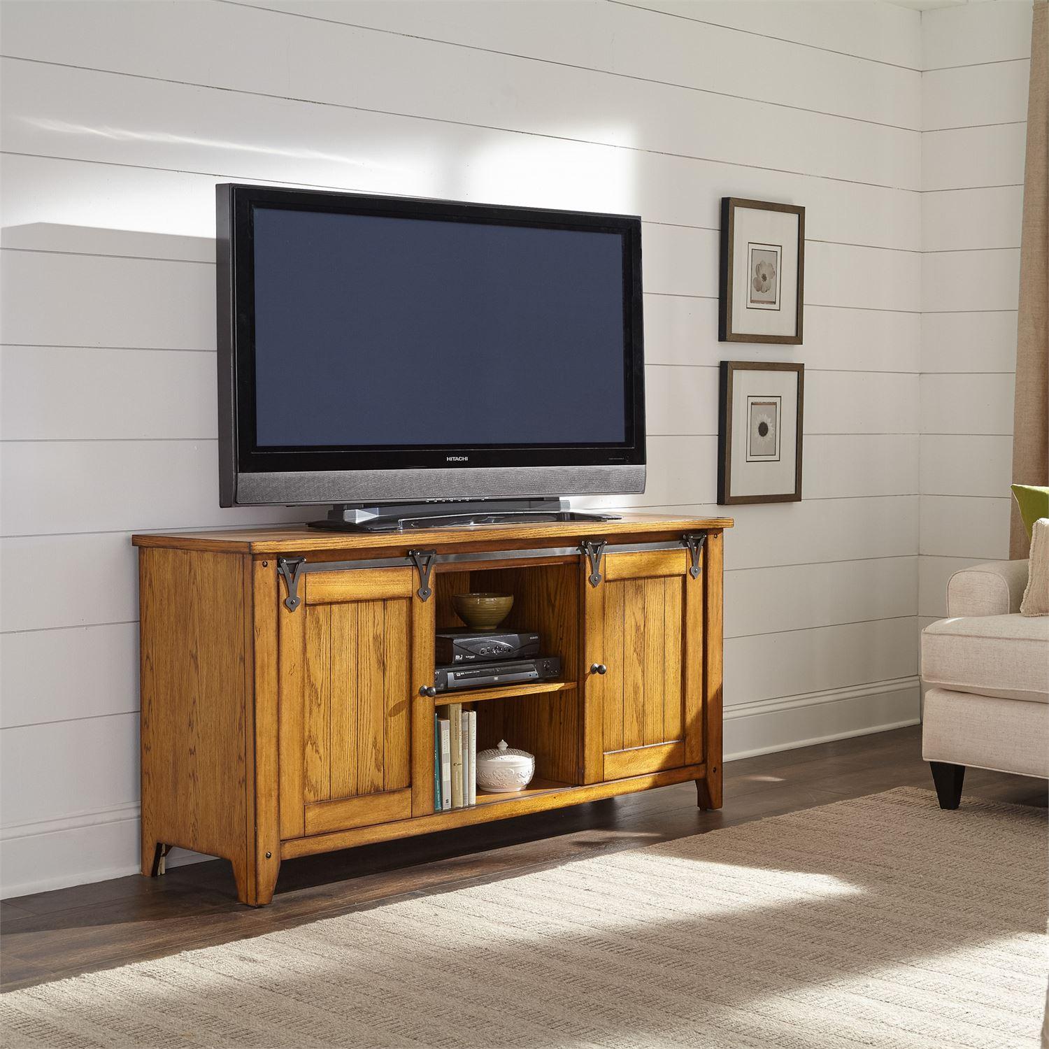 Rustic TV Stand Lake House  (110-OT) TV Stand 110-TV60 in Brown, Oak Veneers Lacquer