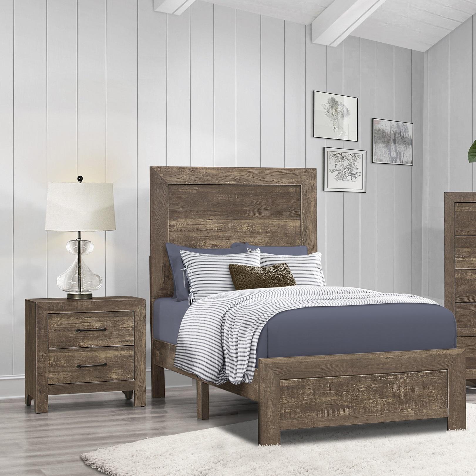 Rustic Bed and 2 Nightstands Set 1534T-1-3PC Corbin 1534T-1-3PC in Brown 