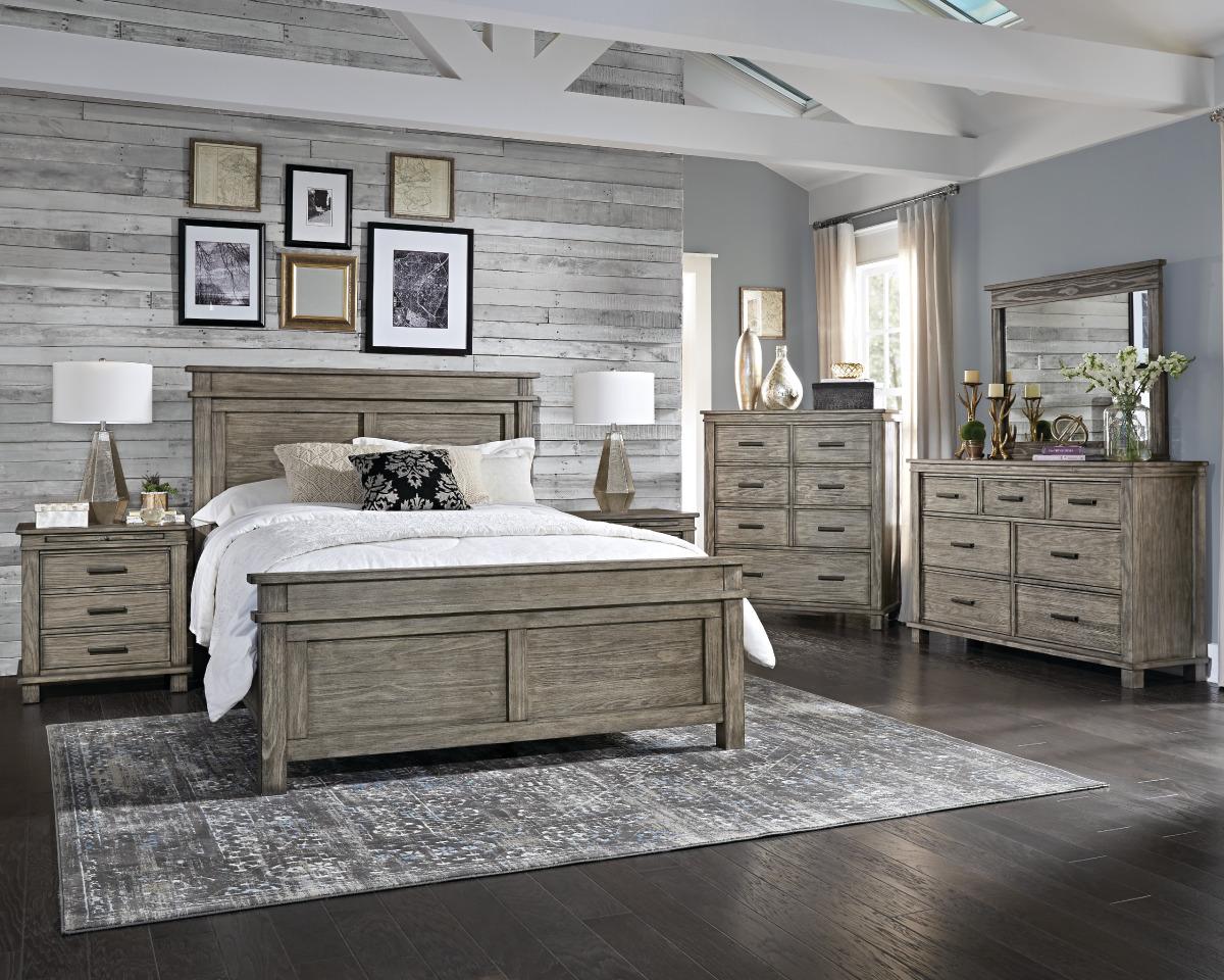 

    
Rustic Cal King Panel Bedrom Set 5Ps Greystone GLPGR5230 A-America Glacier Point
