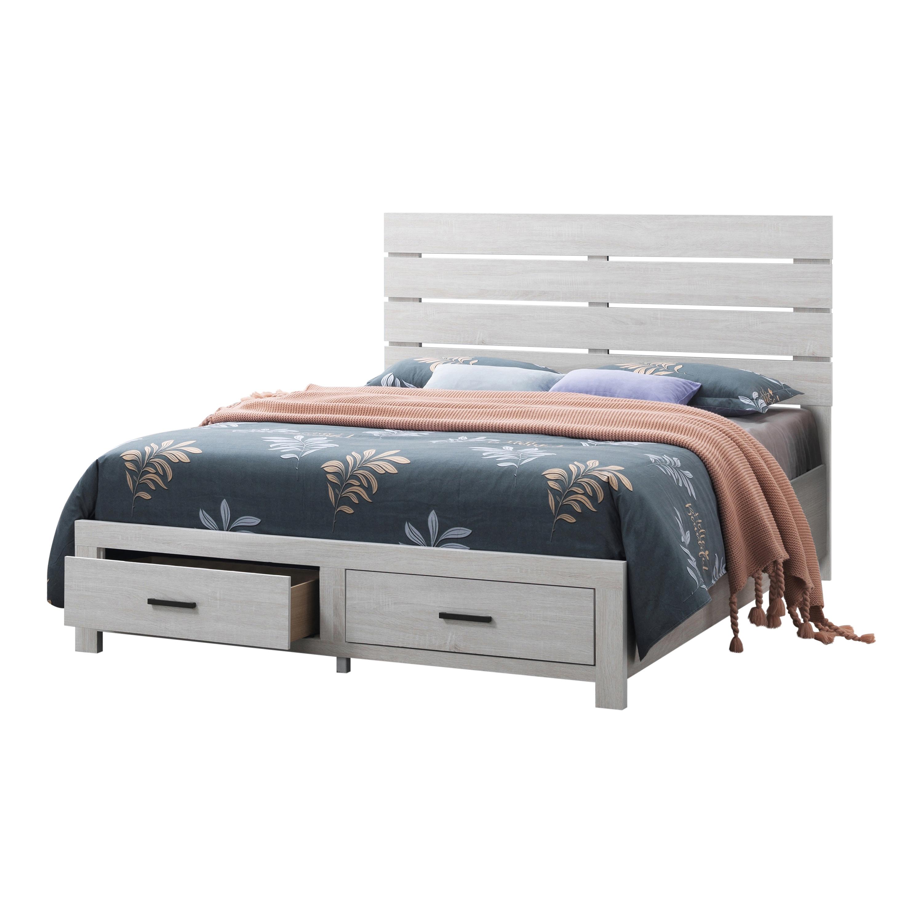 

    
Rustic Coastal White Wood Queen Storage Bed Coaster 207050Q Marion
