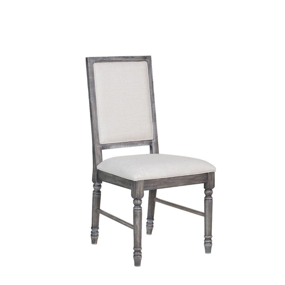 

    
Rustic Cream Linen & Weathered Gray 2 Dining Chairs by Acme Leventis 66182-2pcs
