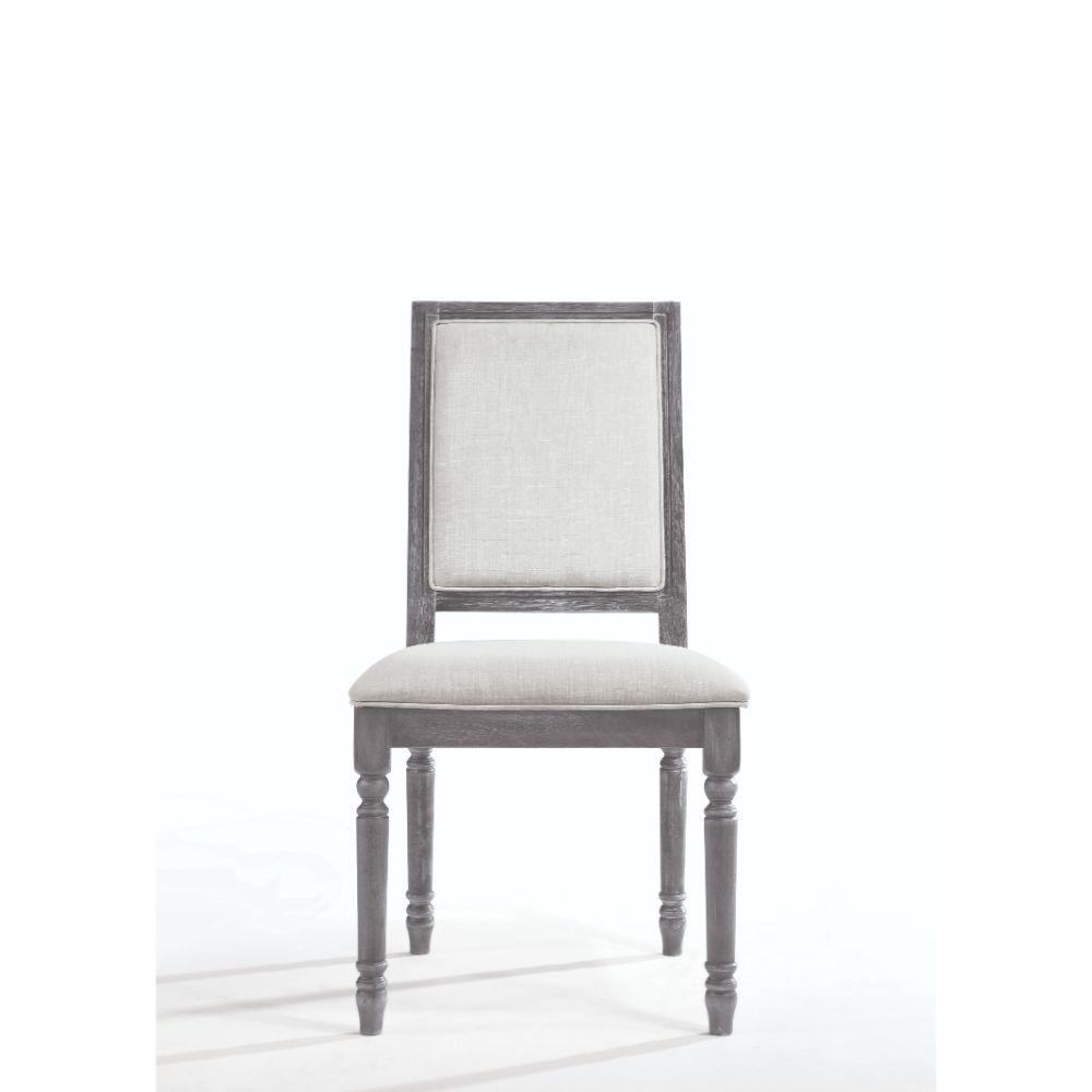 

    
Rustic Cream Linen & Weathered Gray 2 Dining Chairs by Acme Leventis 66182-2pcs

