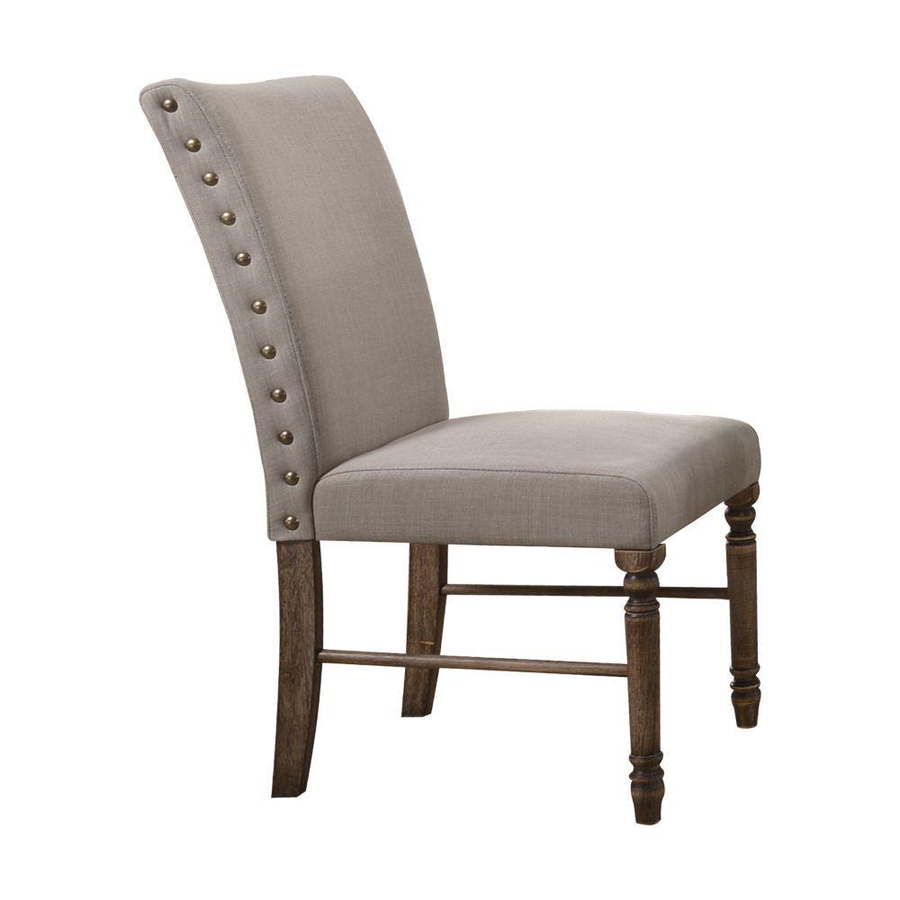 Rustic Side Chair Set Leventis 74657-2pcs in Brown Oak Linen