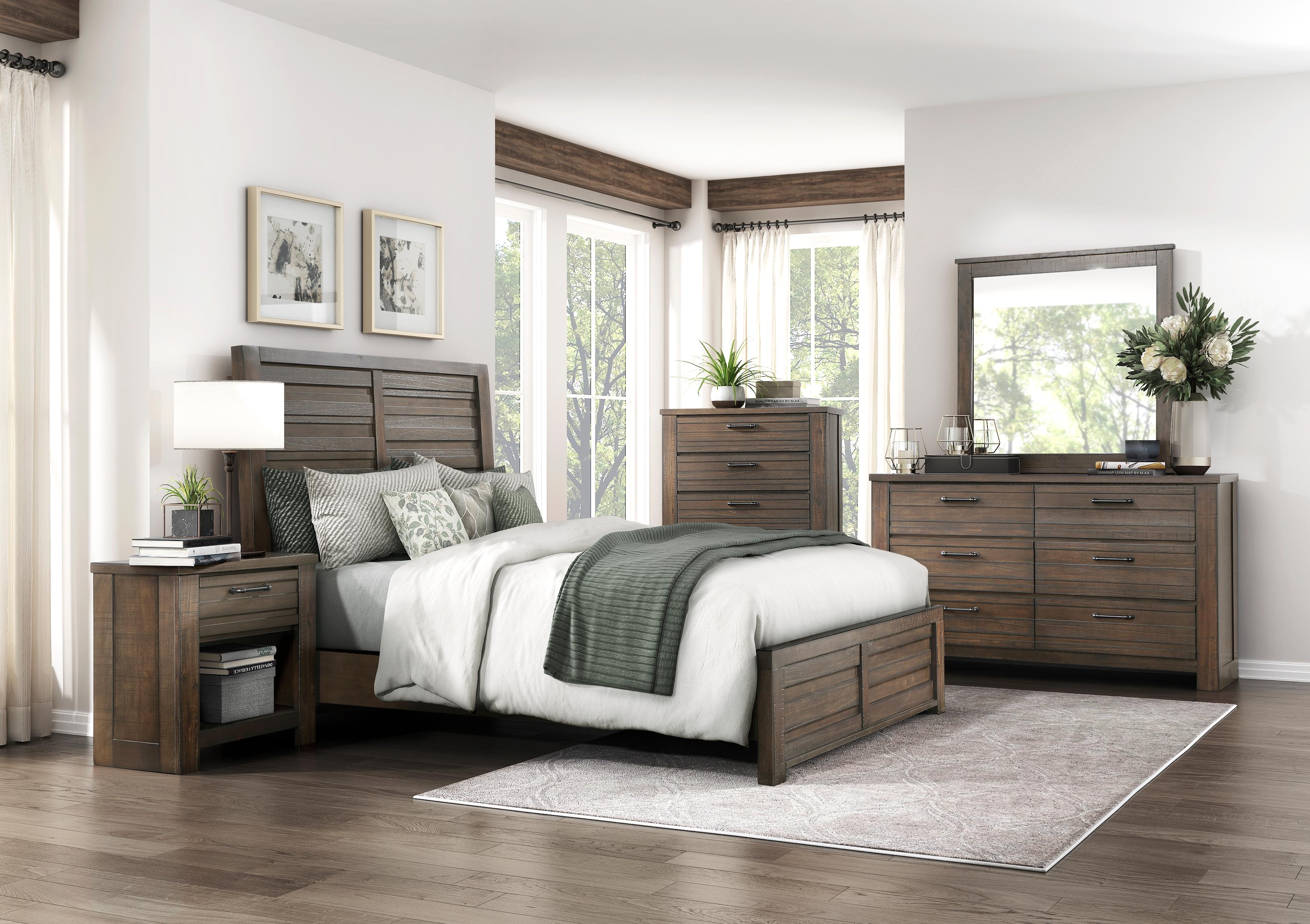 

    
Rustic Dark Brown Wood Queen Panel Bedroom Set 5PCS Homelegance Longview 1498DB-1-Q-5PCS
